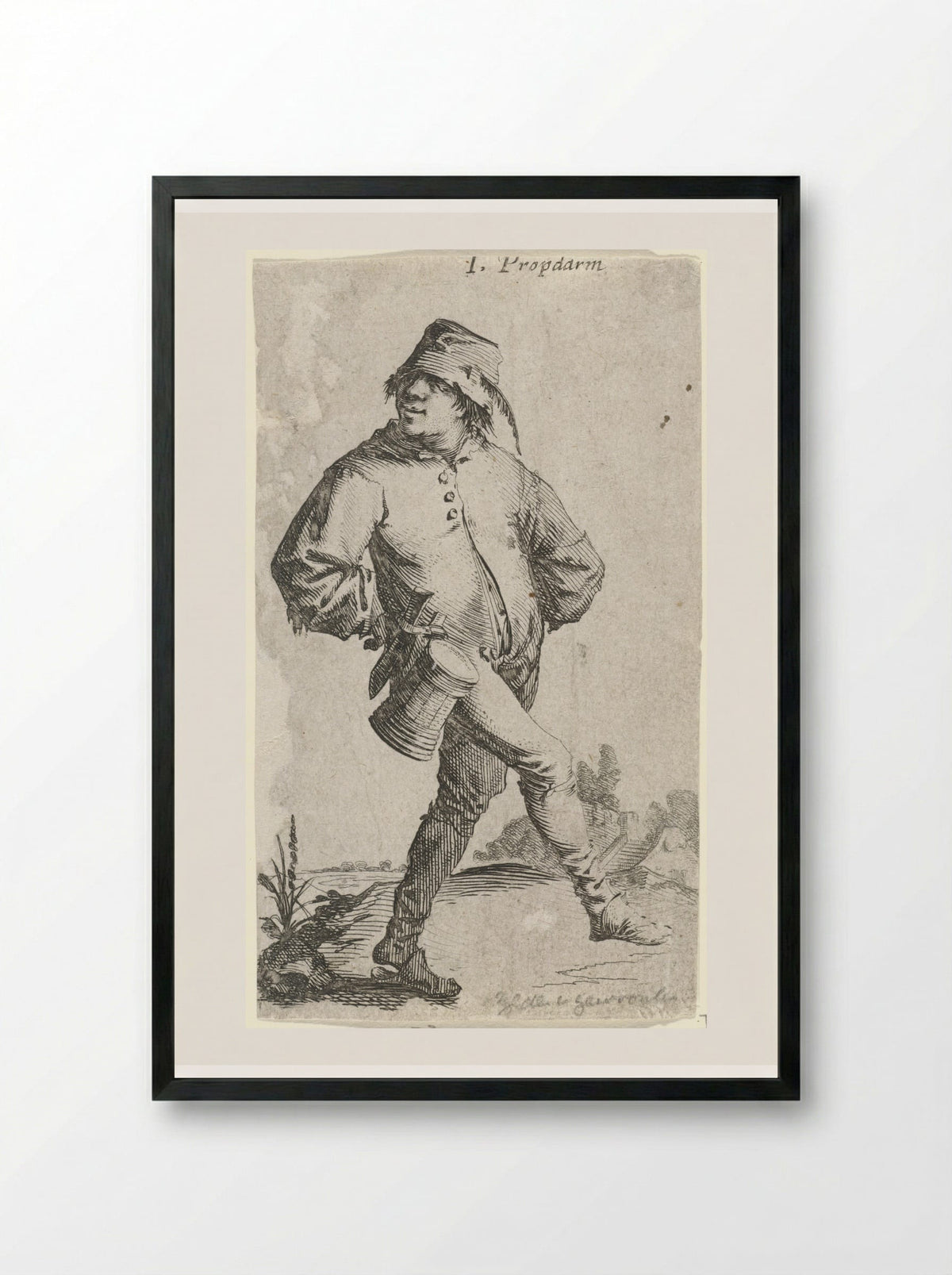 Dansende boer met kroes en mes - Salomon Savery - Framed Print Black