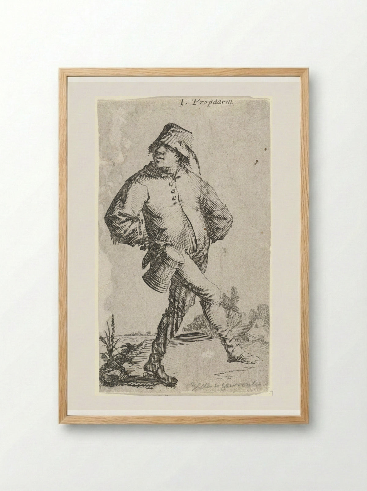 Dansende boer met kroes en mes - Salomon Savery - Framed Print Wood