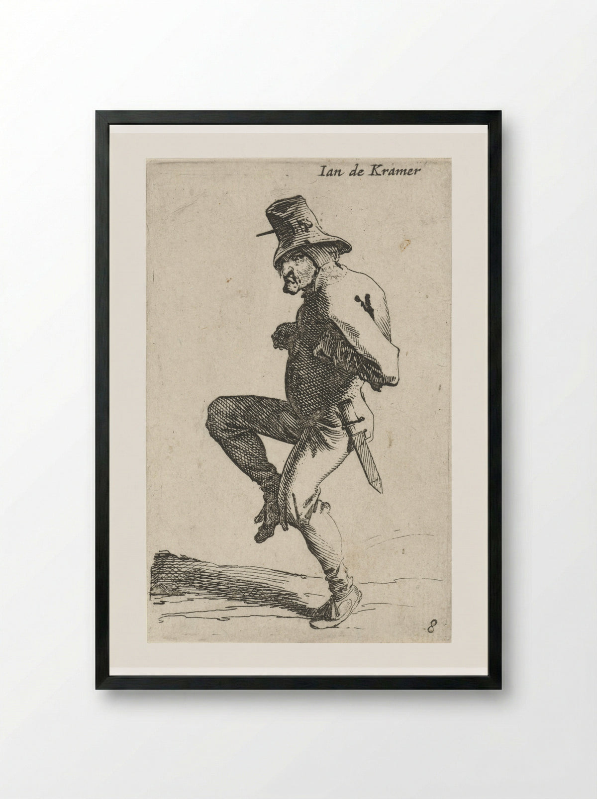 Dansende man met mes - Salomon Savery - Framed Print Black