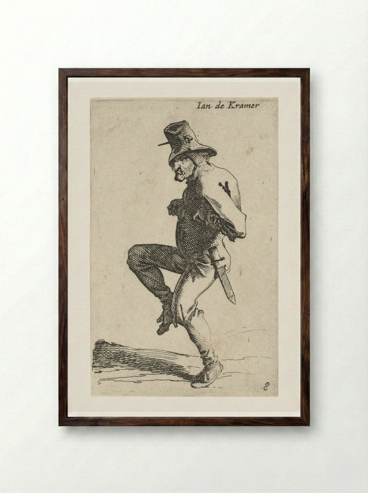 Dansende man met mes - Salomon Savery - Framed Print Dark Wood