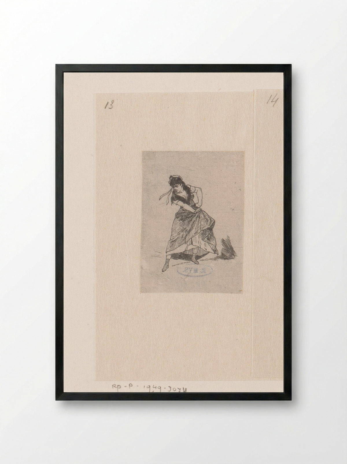 Dansende vrouw zwaait met haar rok - Félicien Rops - Framed Print Black