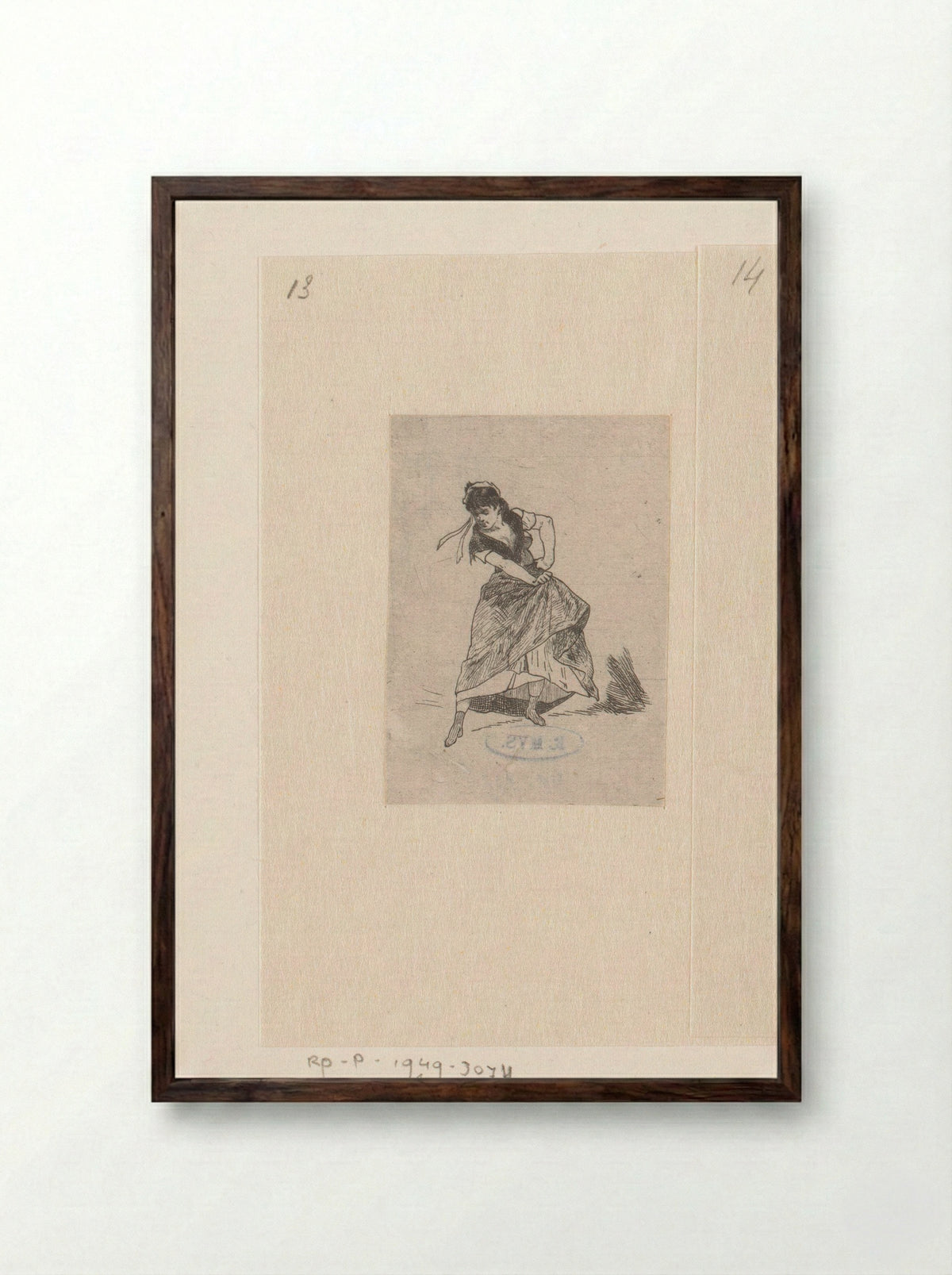 Dansende vrouw zwaait met haar rok - Félicien Rops - Framed Print Dark Wood