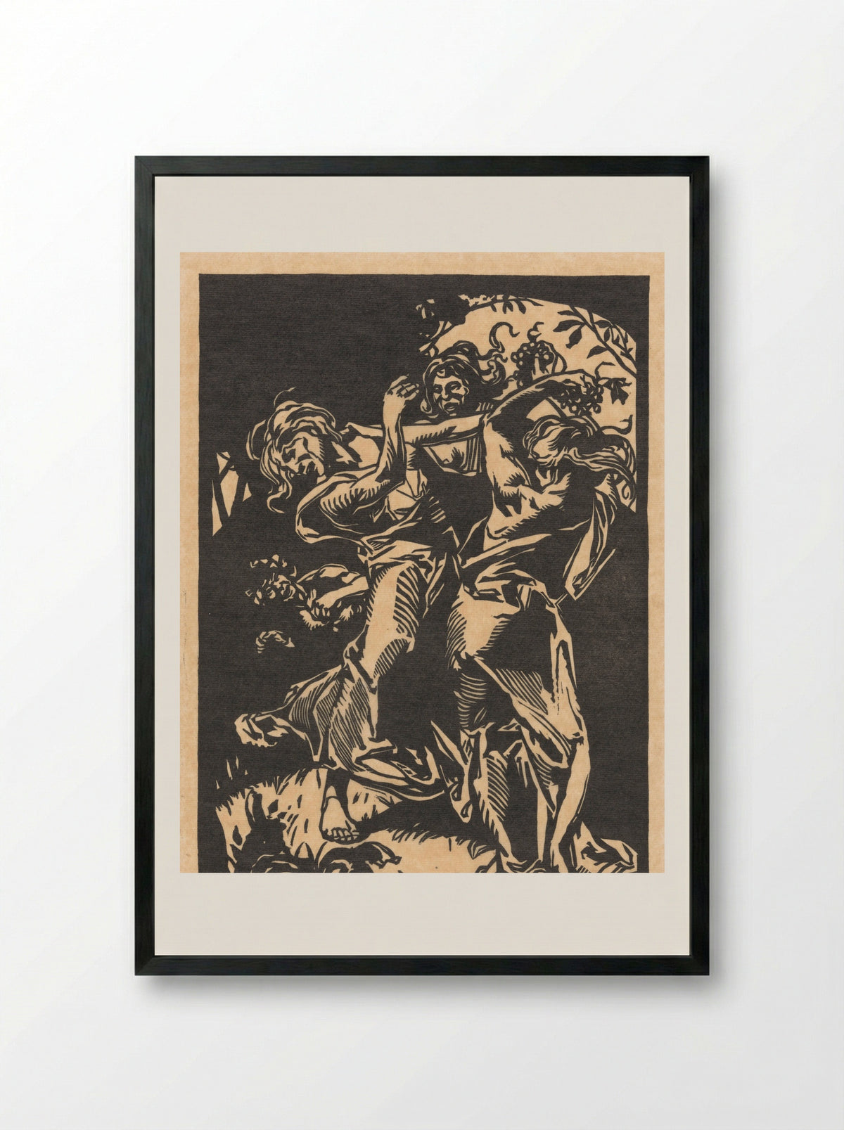 Dansende vrouwen met druiventrossen en sater - Johannes Josephus Aarts - Framed Print Black