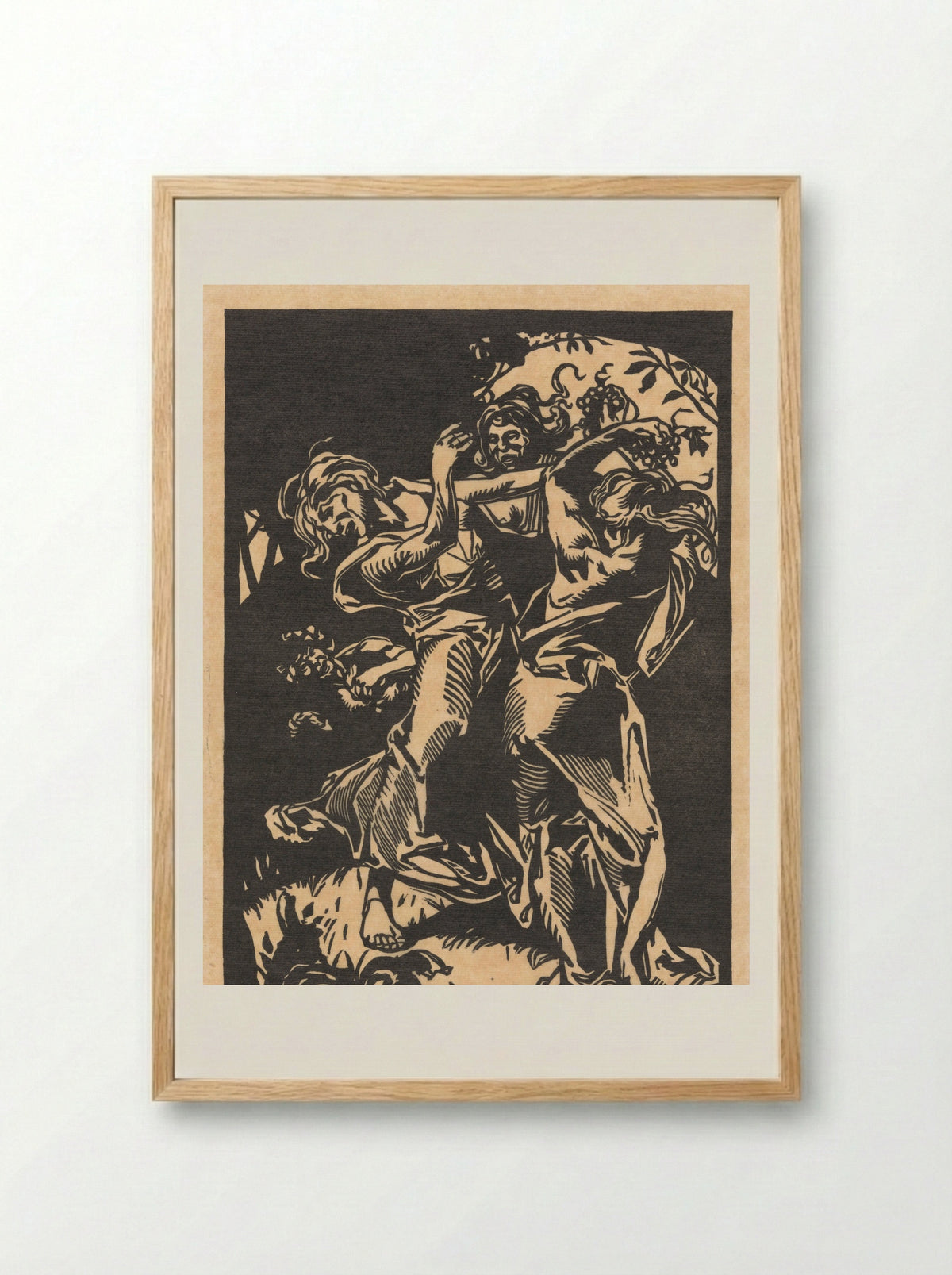 Dansende vrouwen met druiventrossen en sater - Johannes Josephus Aarts - Framed Print Wood