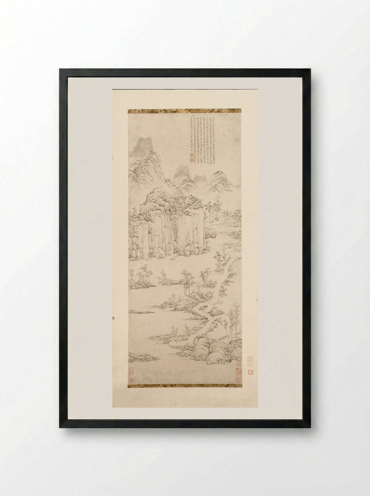 Daoist Retreat in Mountain and Stream - Lu Zhi - Framed Print Black