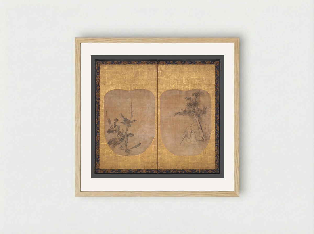 Daoist Sage and Hawk - Soga Nichokuan - Framed Print Wood