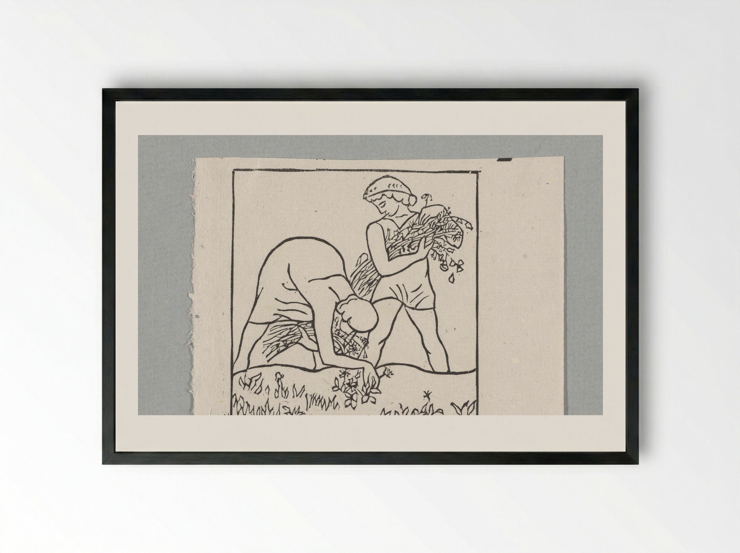 Daphnis and Chloe Gathering Flowers - Aristide Maillol - Framed Print Black