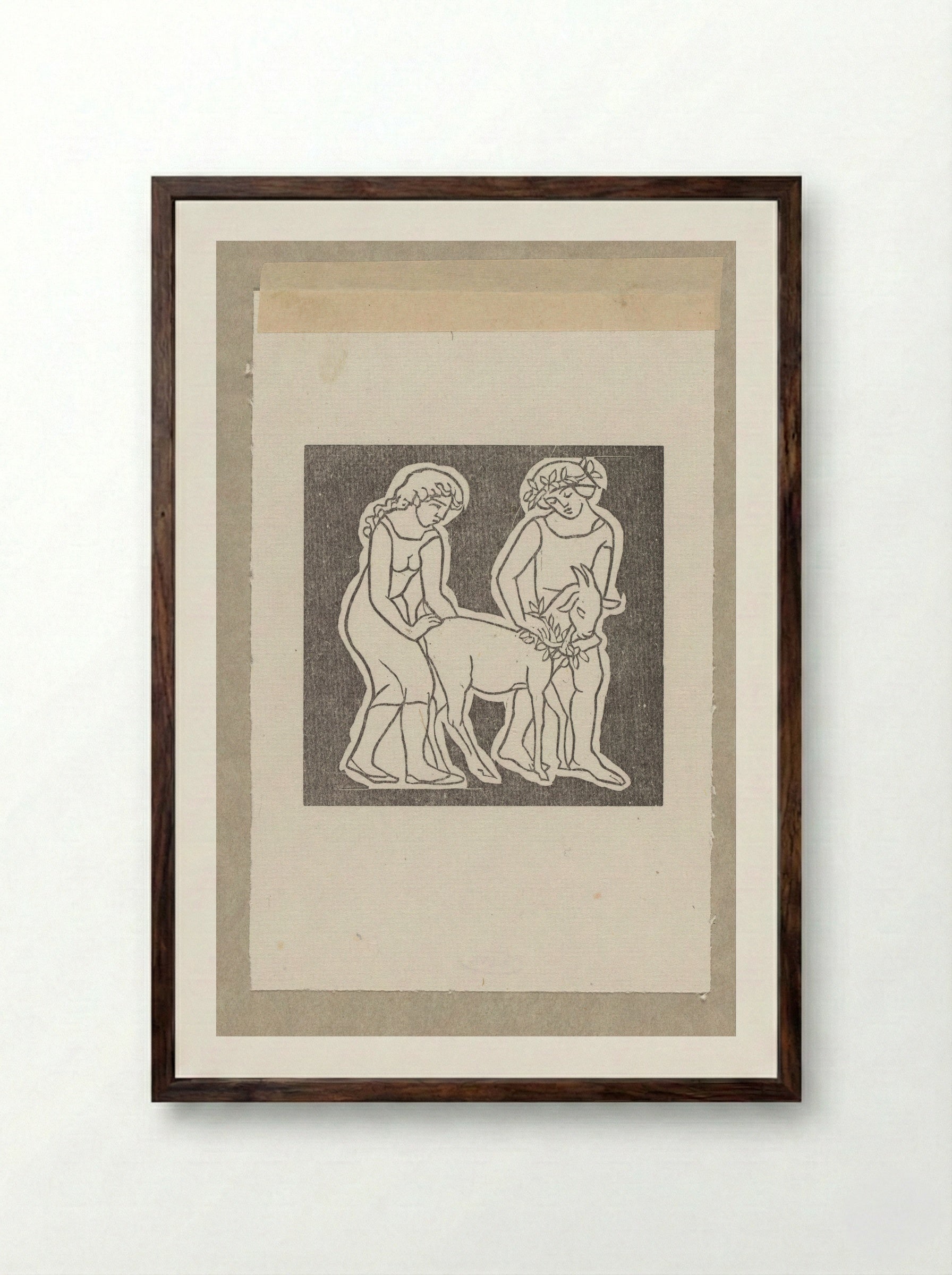 Daphnis and Chloe Leading a Goat as an Offering to Pan - Aristide Maillol - Framed Print Dark Wood