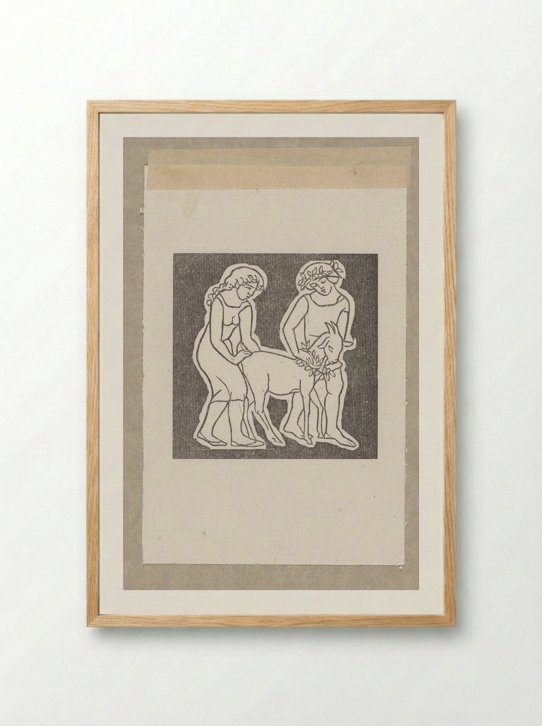 Daphnis and Chloe Leading a Goat as an Offering to Pan - Aristide Maillol - Framed Print Wood
