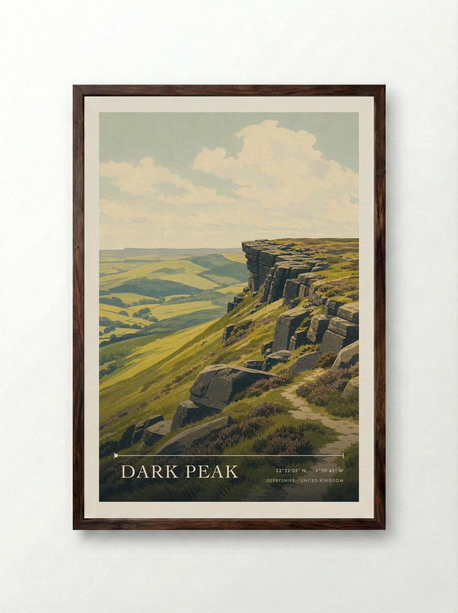 Dark Peak Derbyshire United Kingdom Travel Poster - Framed Print Dark Wood