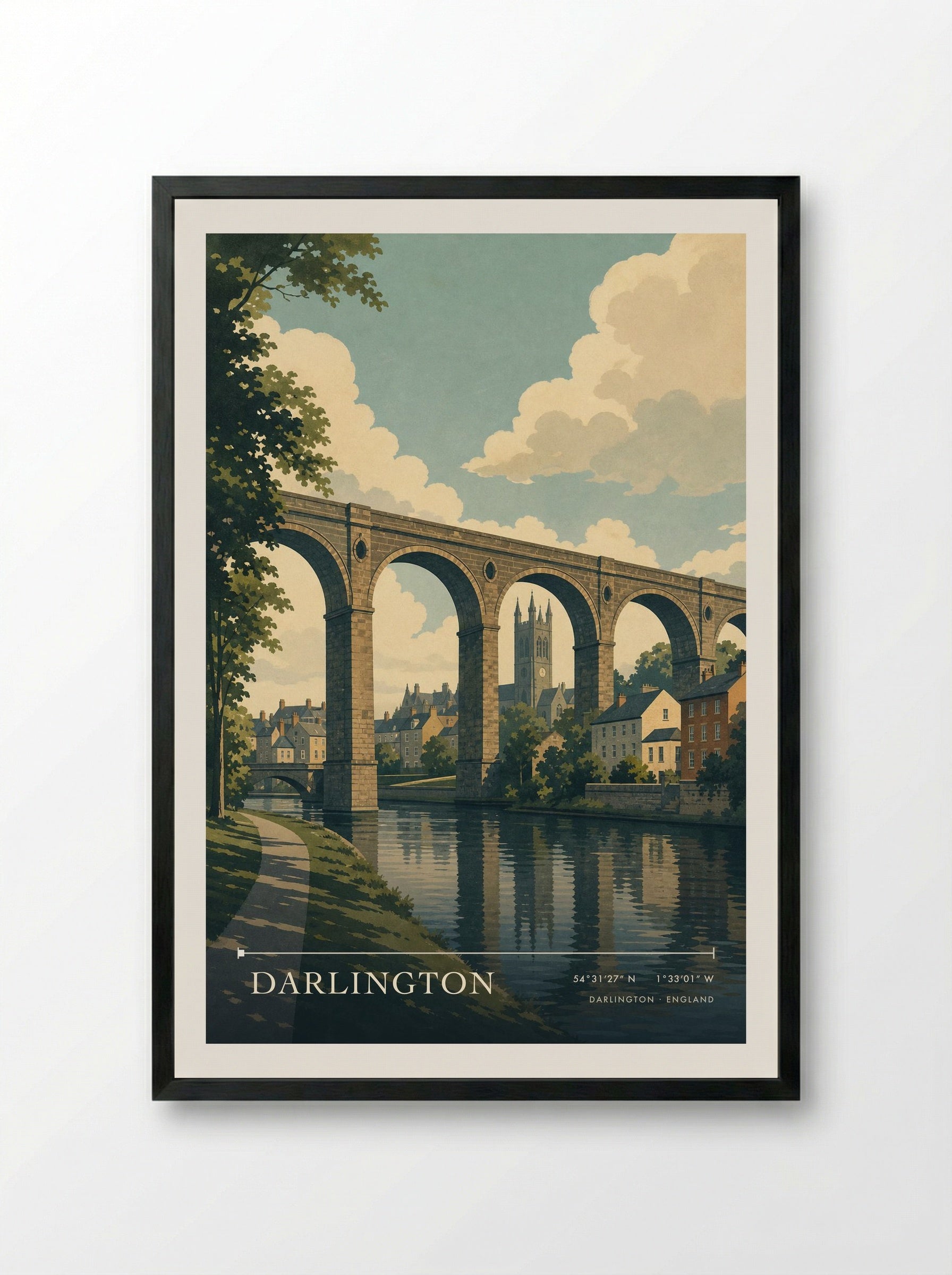 Darlington England Travel Poster - Framed Print Black