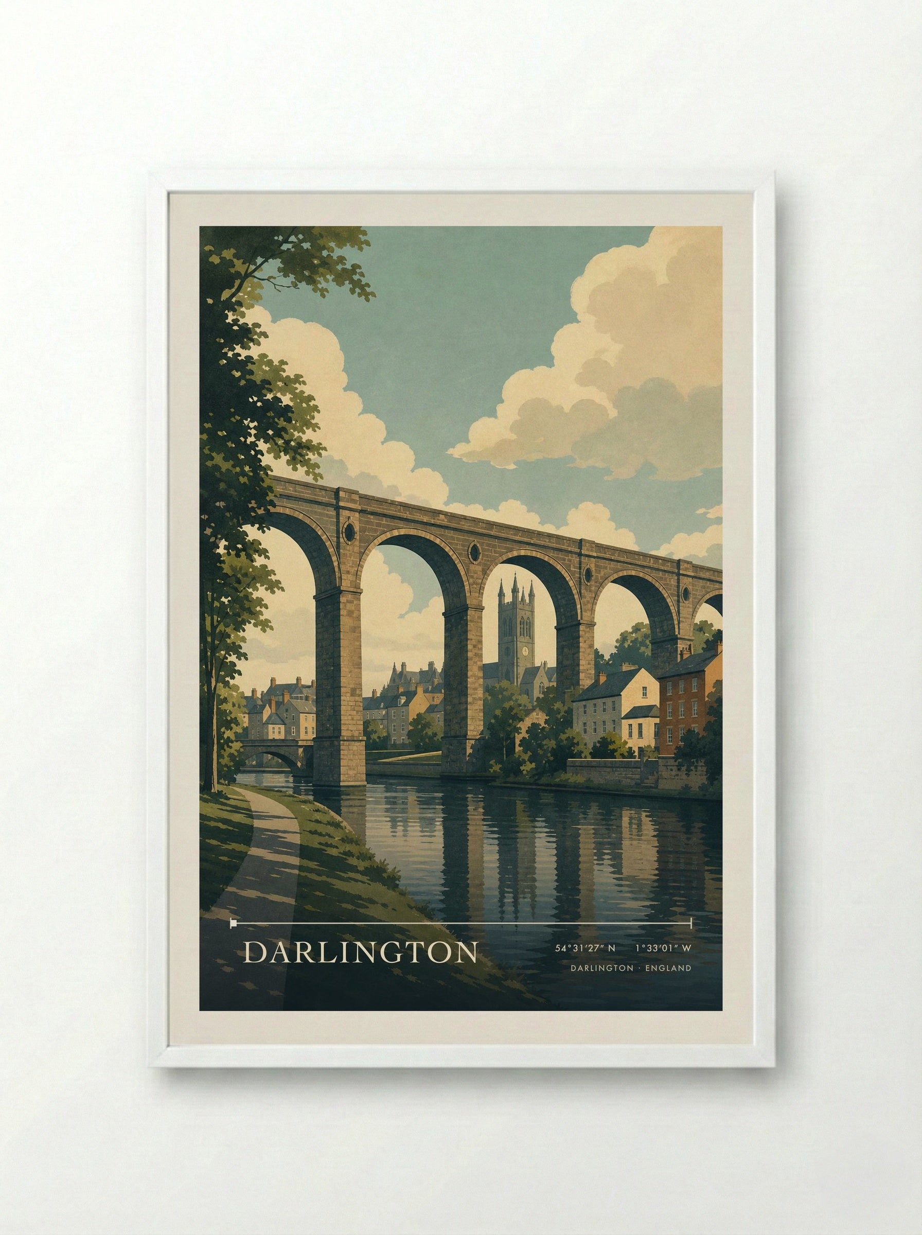 Darlington England Travel Poster - Framed Print White