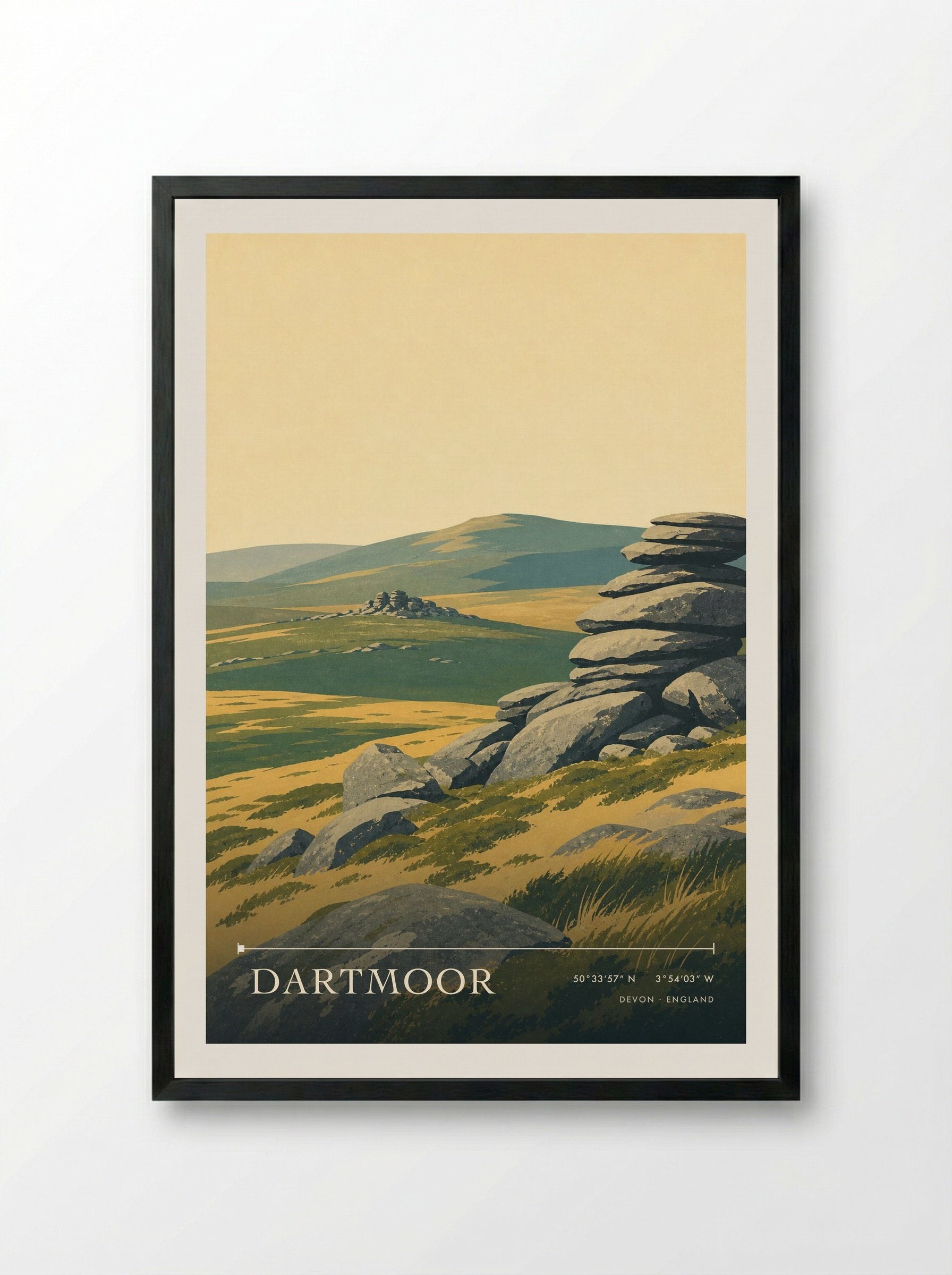 Dartmoor Devon England Travel Poster - Framed Print Black