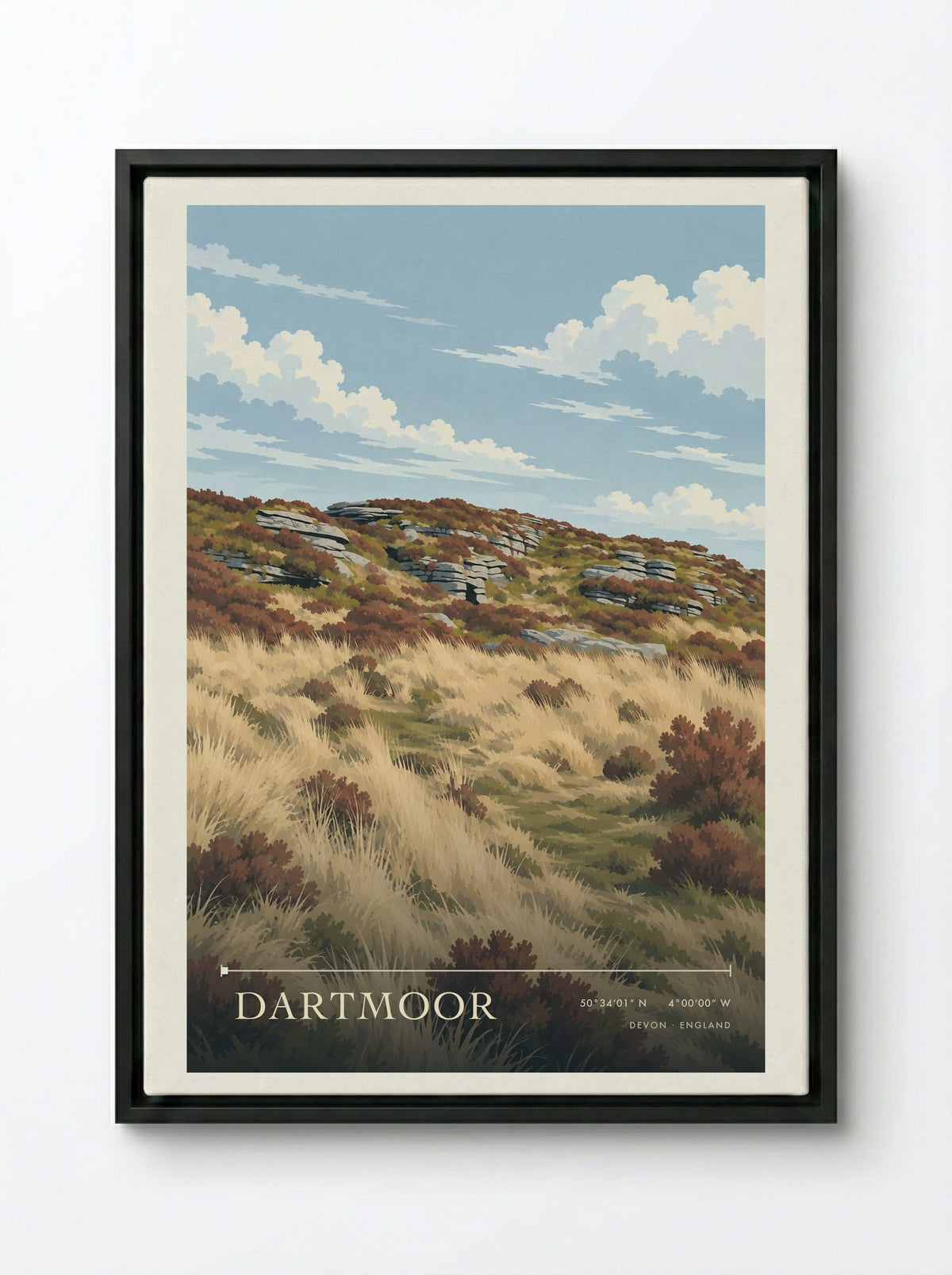 Dartmoor, Devon | Travel Poster - Framed Canvas Black