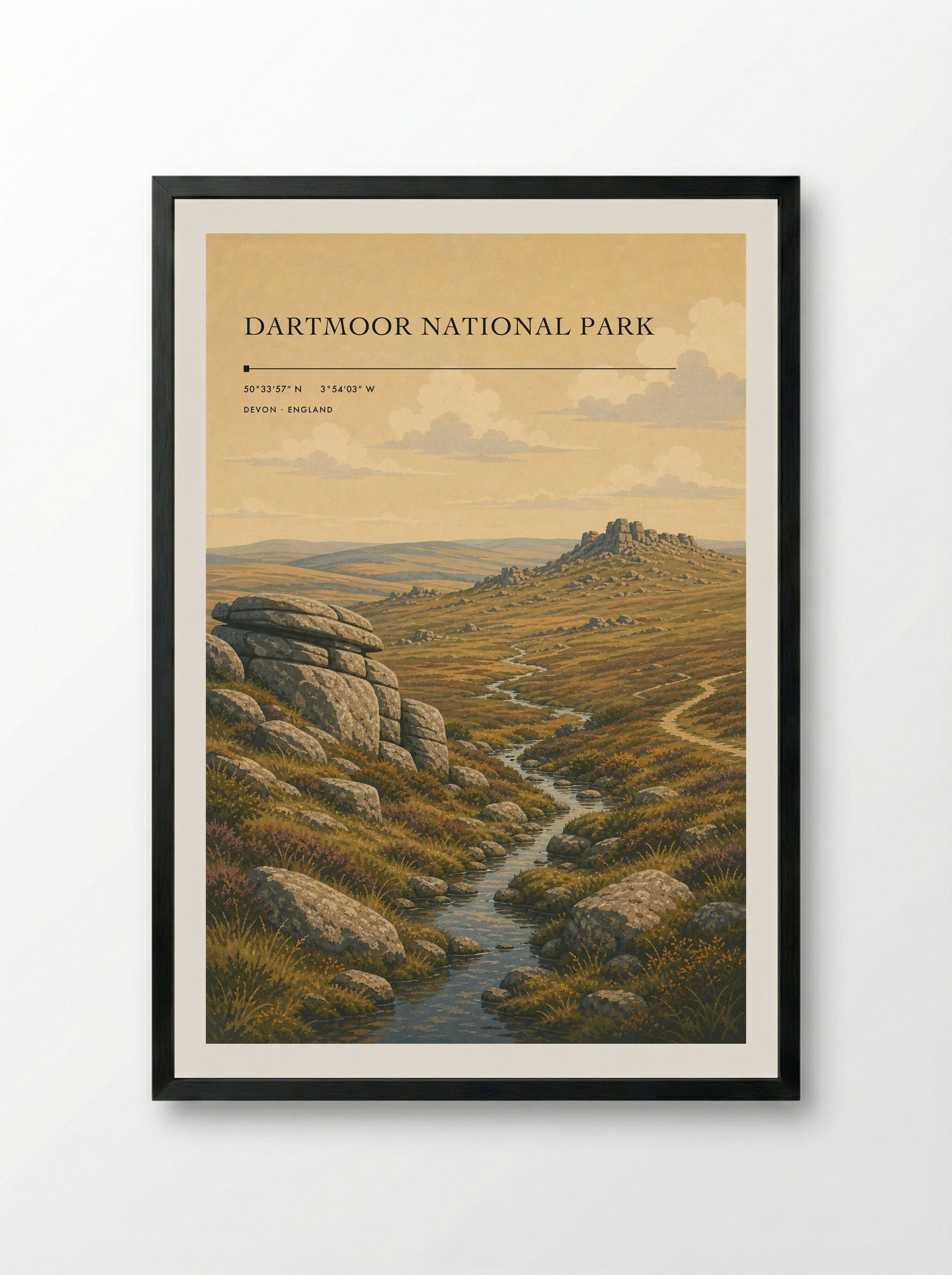 Dartmoor National Park Devon England Travel Poster - Framed Print Black