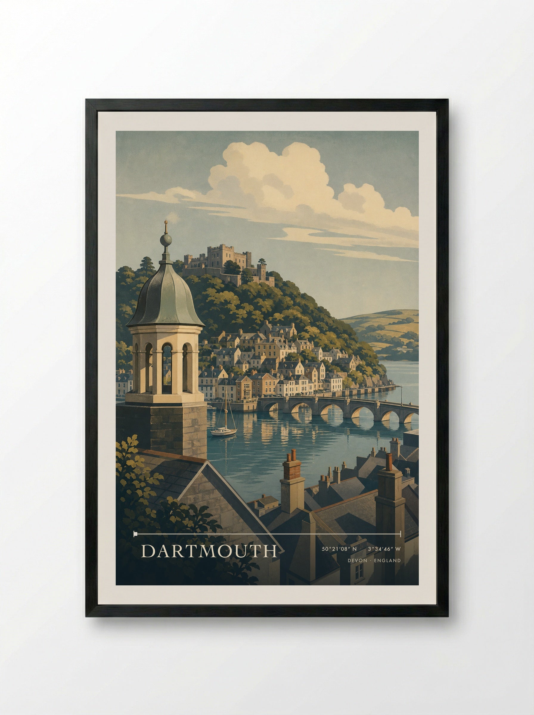Dartmouth Devon England Travel Poster - Framed Print Black