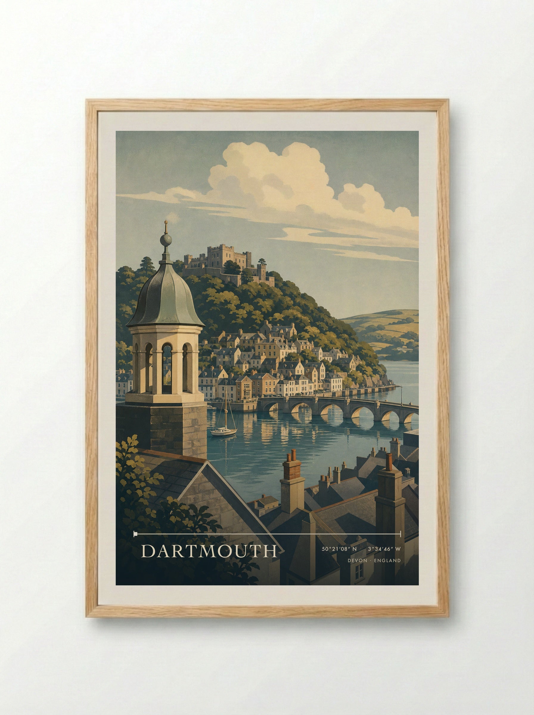 Dartmouth Devon England Travel Poster - Framed Print Wood