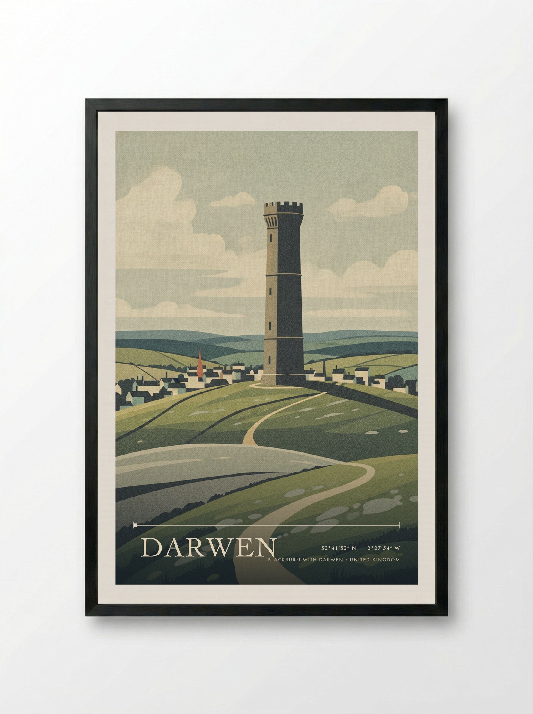 Darwen Blackburn with Darwen United Kingdom Travel Poster - Framed Print Black