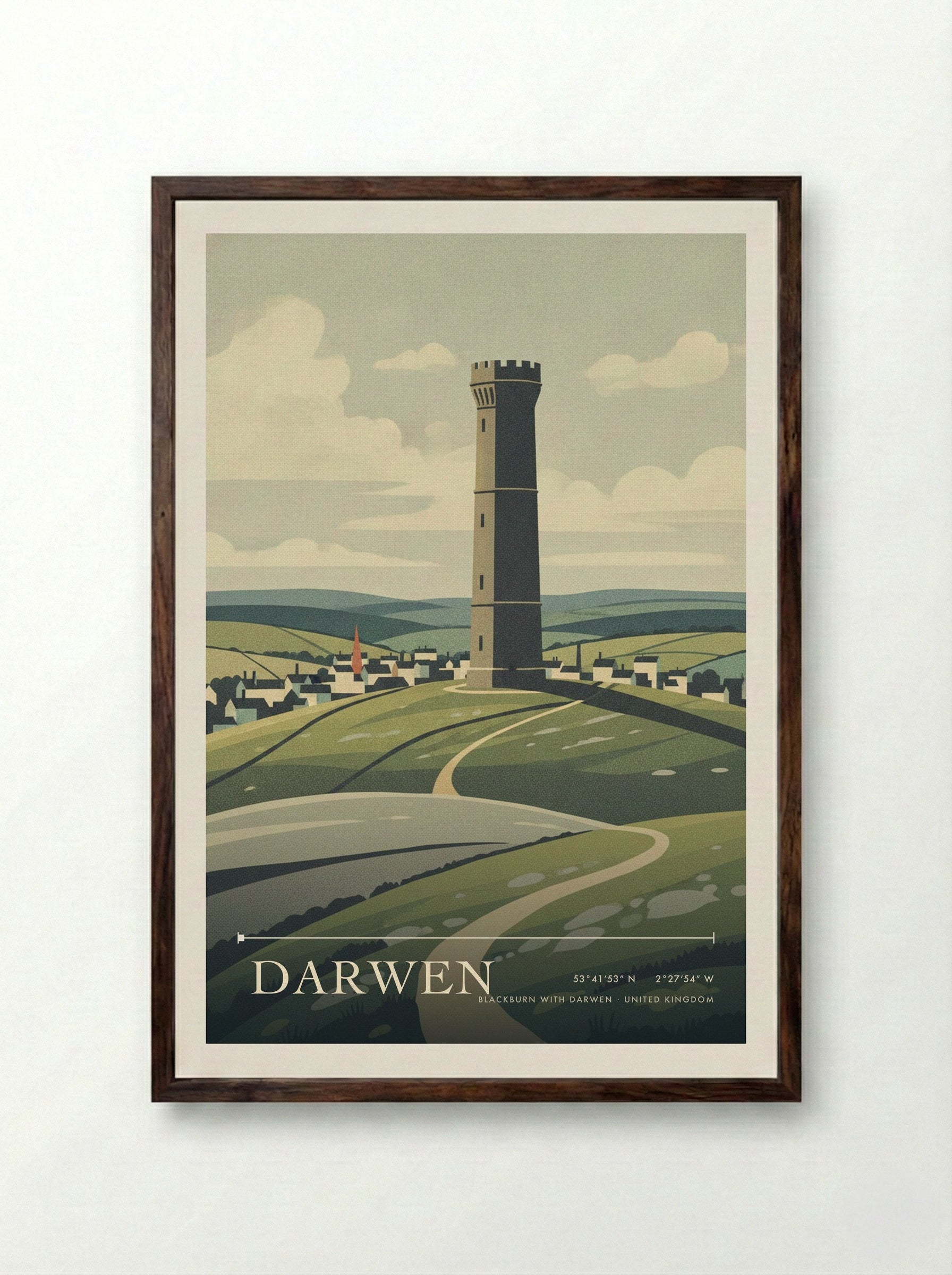 Darwen Blackburn with Darwen United Kingdom Travel Poster - Framed Print Dark Wood
