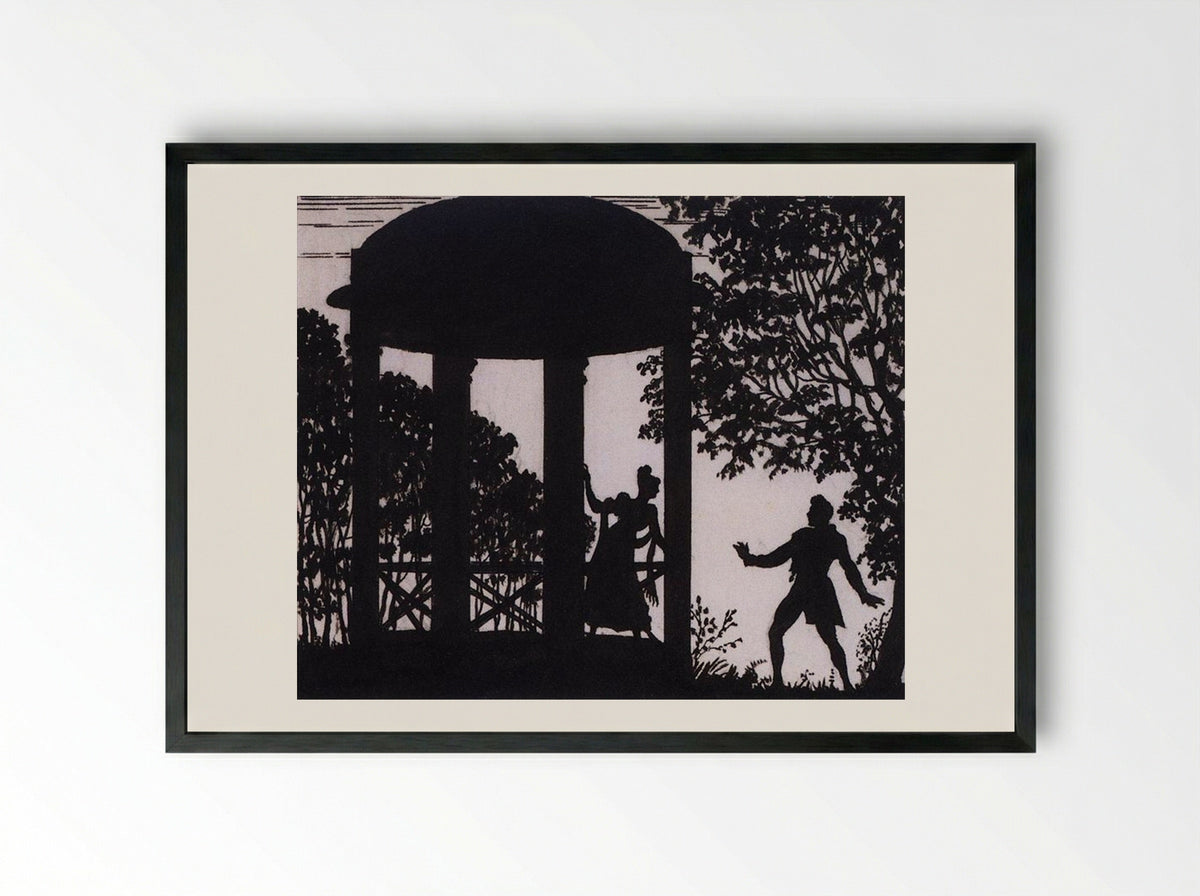 Date of Vladimir and Masha in the garden - Boris Kustodiev - Framed Print Black