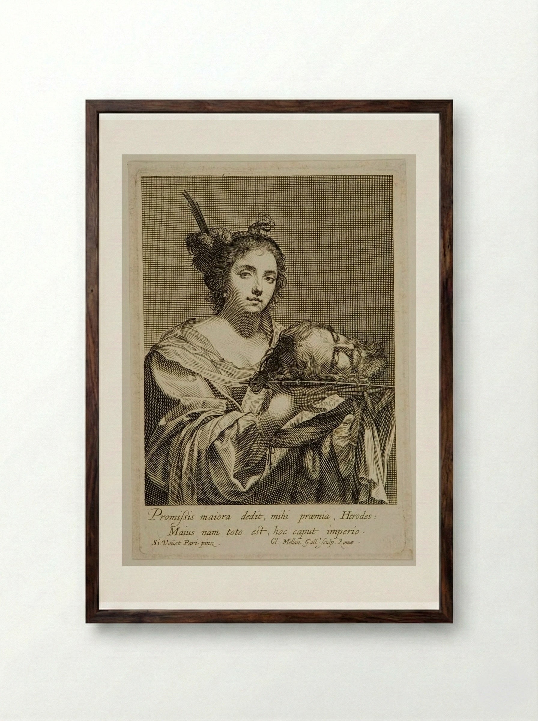 Daughter of Herodias with the Head of Saint John - Claude Mellan - Framed Print Dark Wood