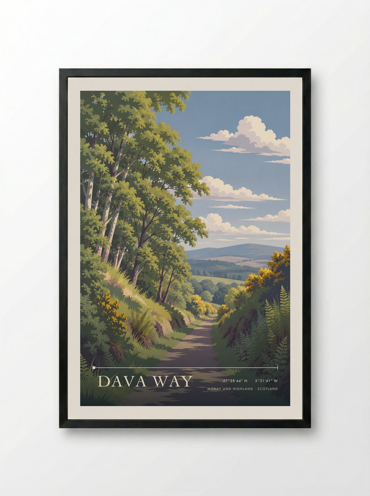 Dava Way, Moray and Highland | Travel Poster - Framed Print Black