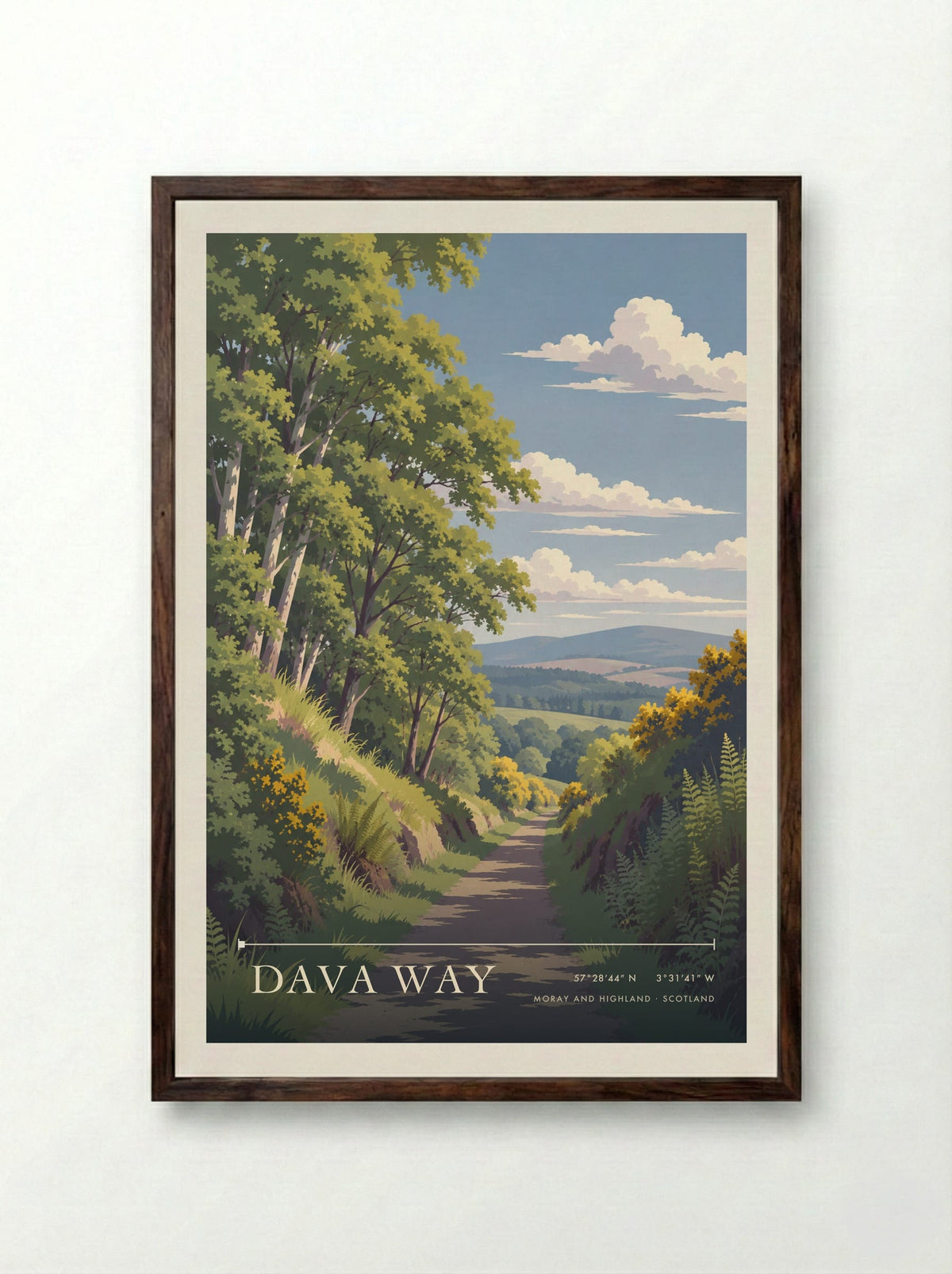 Dava Way, Moray and Highland | Travel Poster - Framed Print Dark Wood