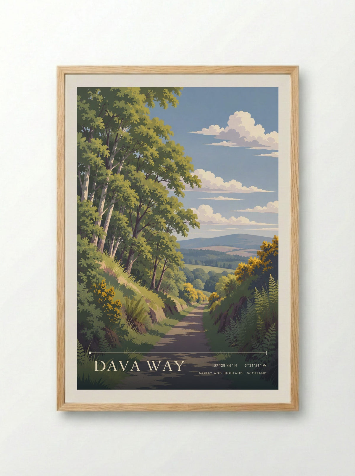 Dava Way, Moray and Highland | Travel Poster - Framed Print Wood