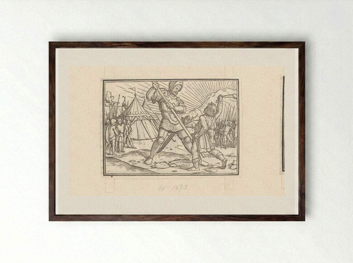 David Defeating Goliath - Veit Rudolf Specklin - Framed Print Dark Wood