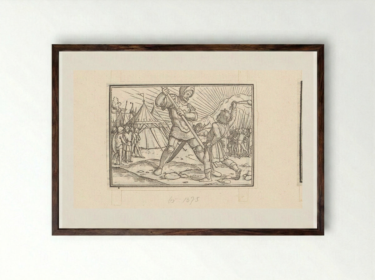 David Defeating Goliath - Veit Rudolf Specklin - Framed Print Dark Wood