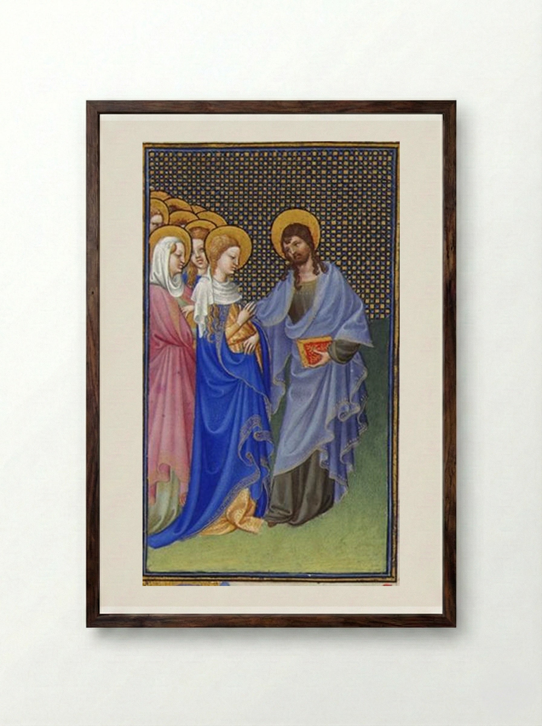 David Foresees the Mystic Marriage of Christ and the Church - Limbourg brothers - Framed Print Dark Wood