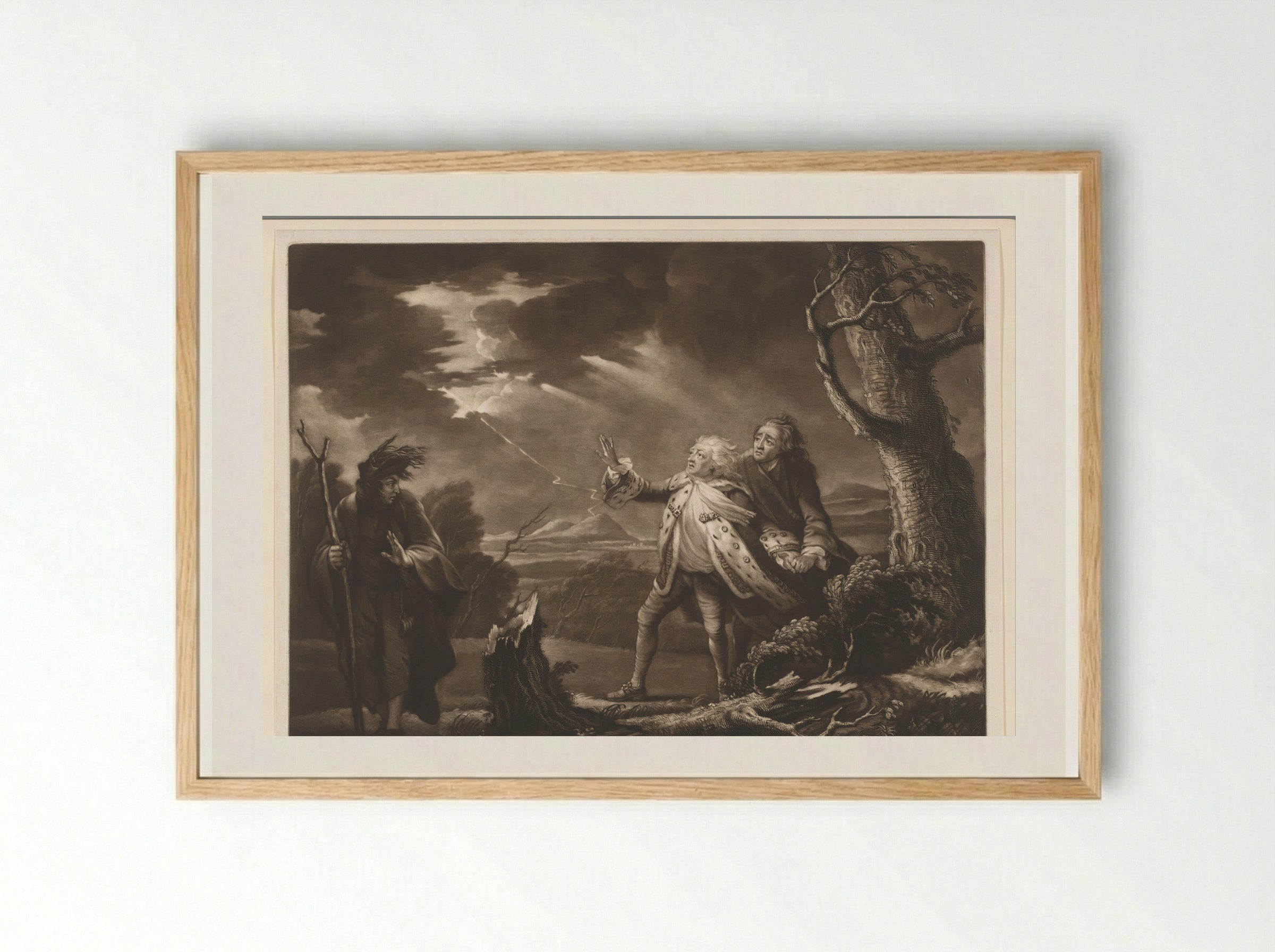 David Garrick as King Lear in the Storm - James McArdell - Framed Print Wood