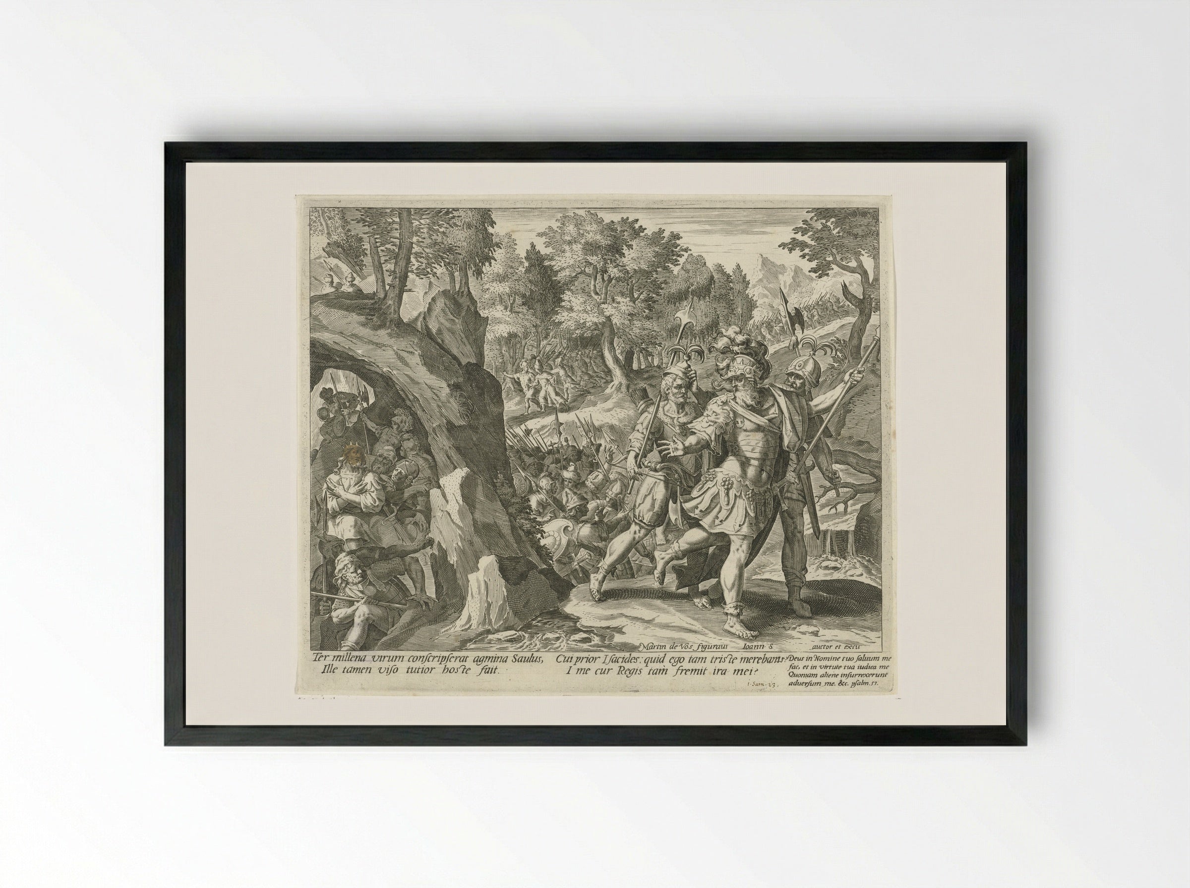 David Hiding from the Army of Saul - Aegidius Sadeler (II) - Framed Print Black