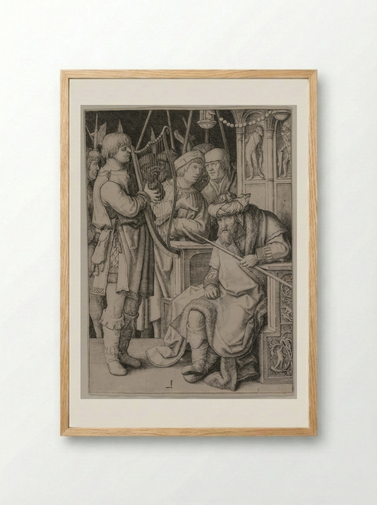 David Playing His Harp before Saul - Lucas van Leyden - Framed Print Wood
