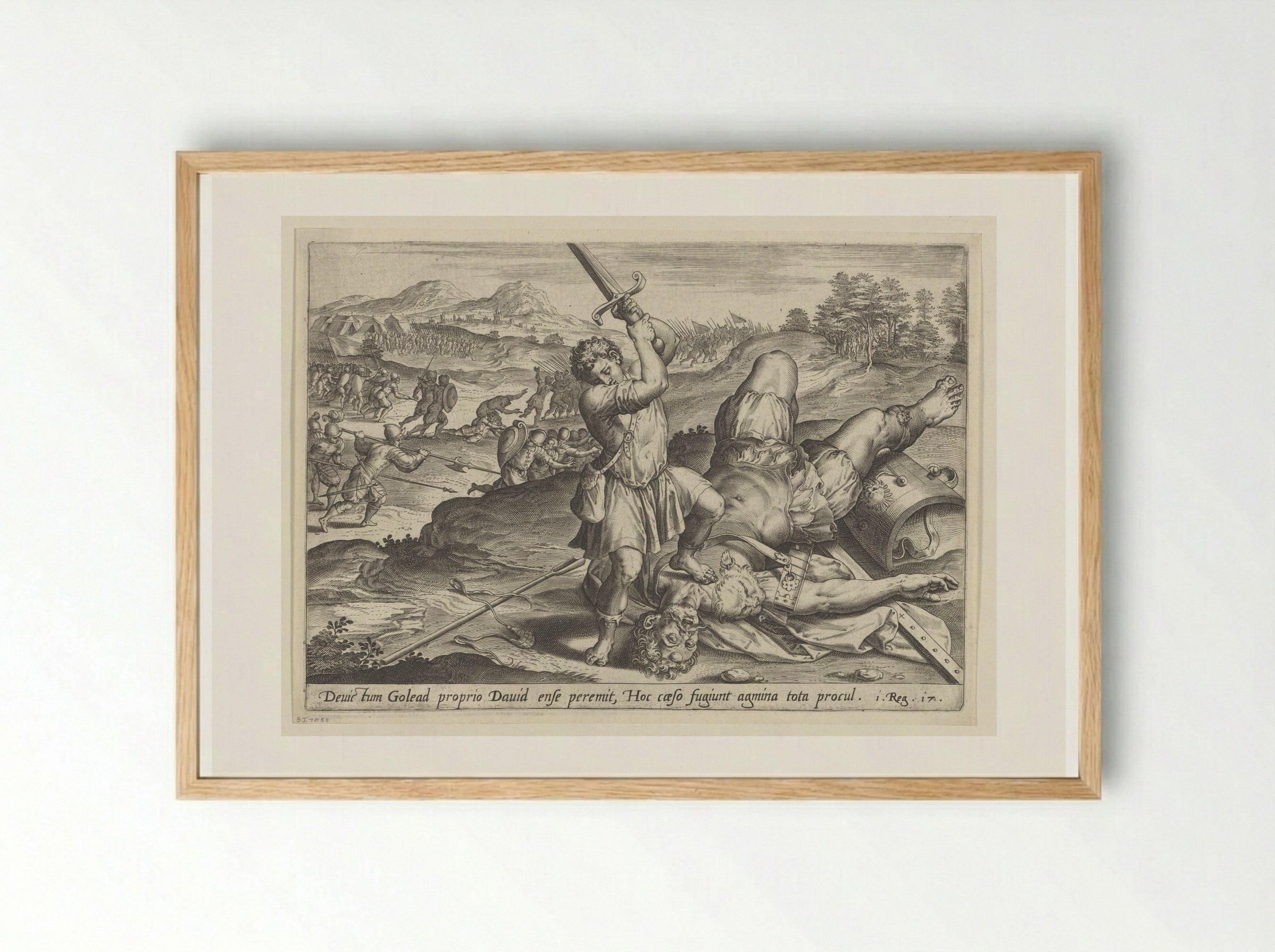 David Slaying Goliath - Hans Collaert the Elder - Framed Print Wood