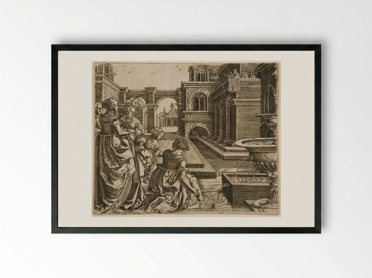 David and Bathsheba - Hans Brosamer - Framed Print Black