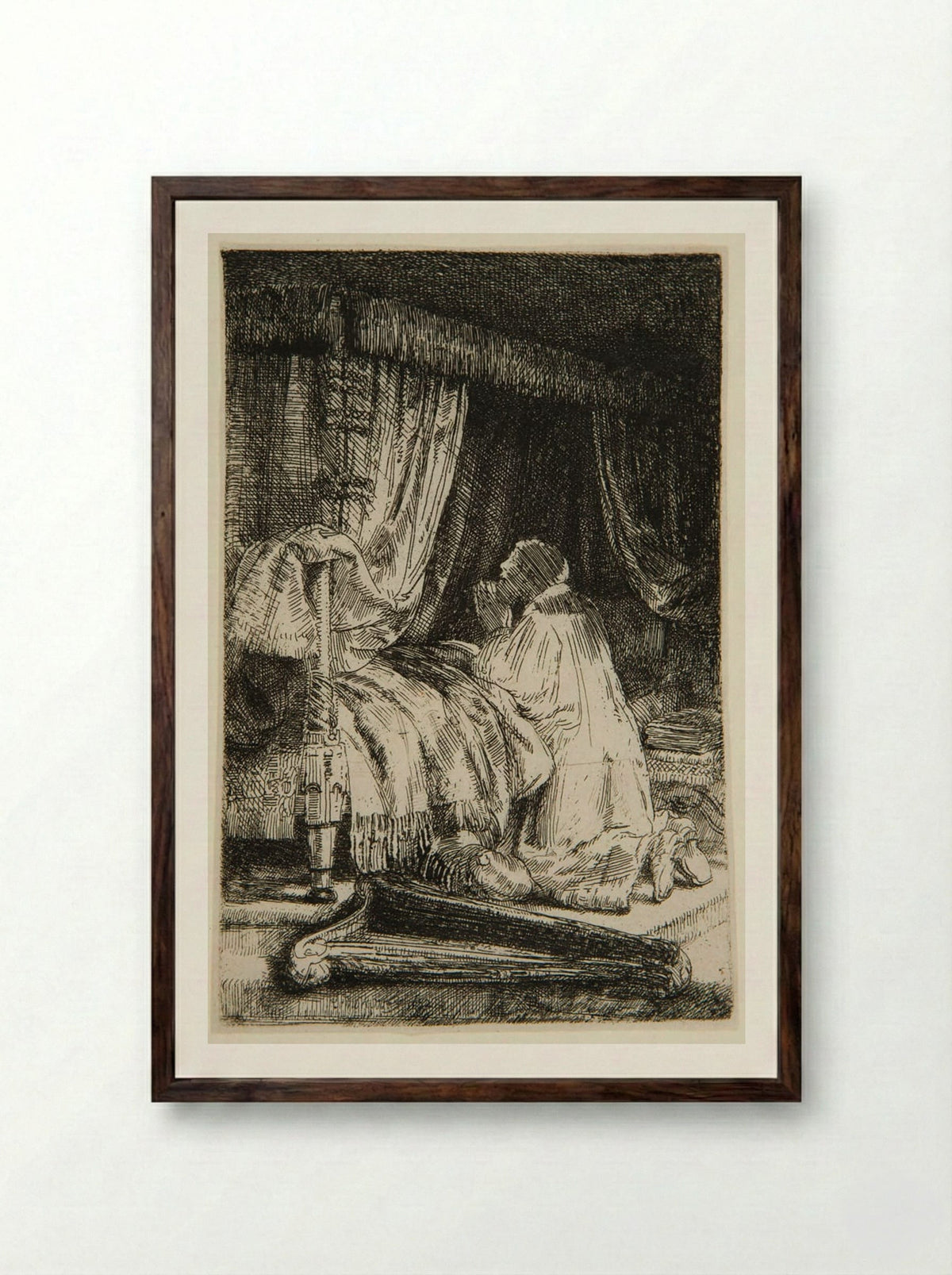 David in Prayer - Rembrandt Harmensz. van Rijn - Framed Print Dark Wood