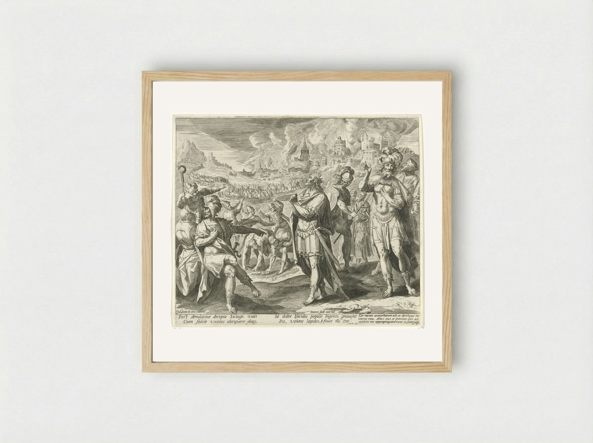 David's Soldiers Threaten to Stone Him - Aegidius Sadeler (II) - Framed Print Wood