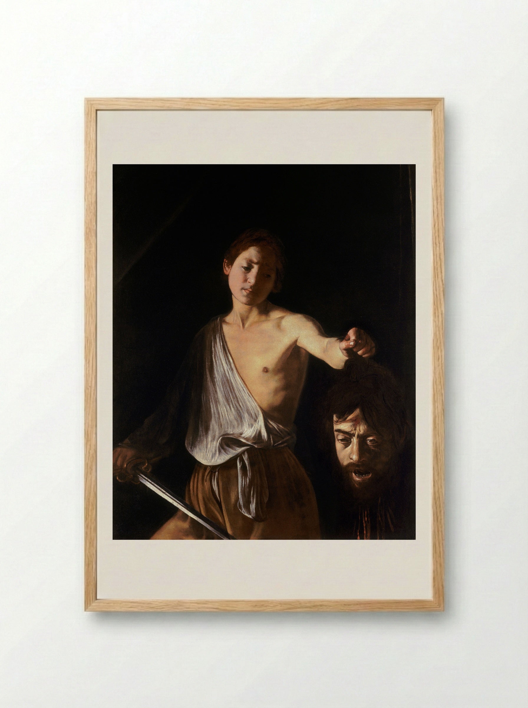 David with the Head of Goliath - Caravaggio - Framed Print Wood