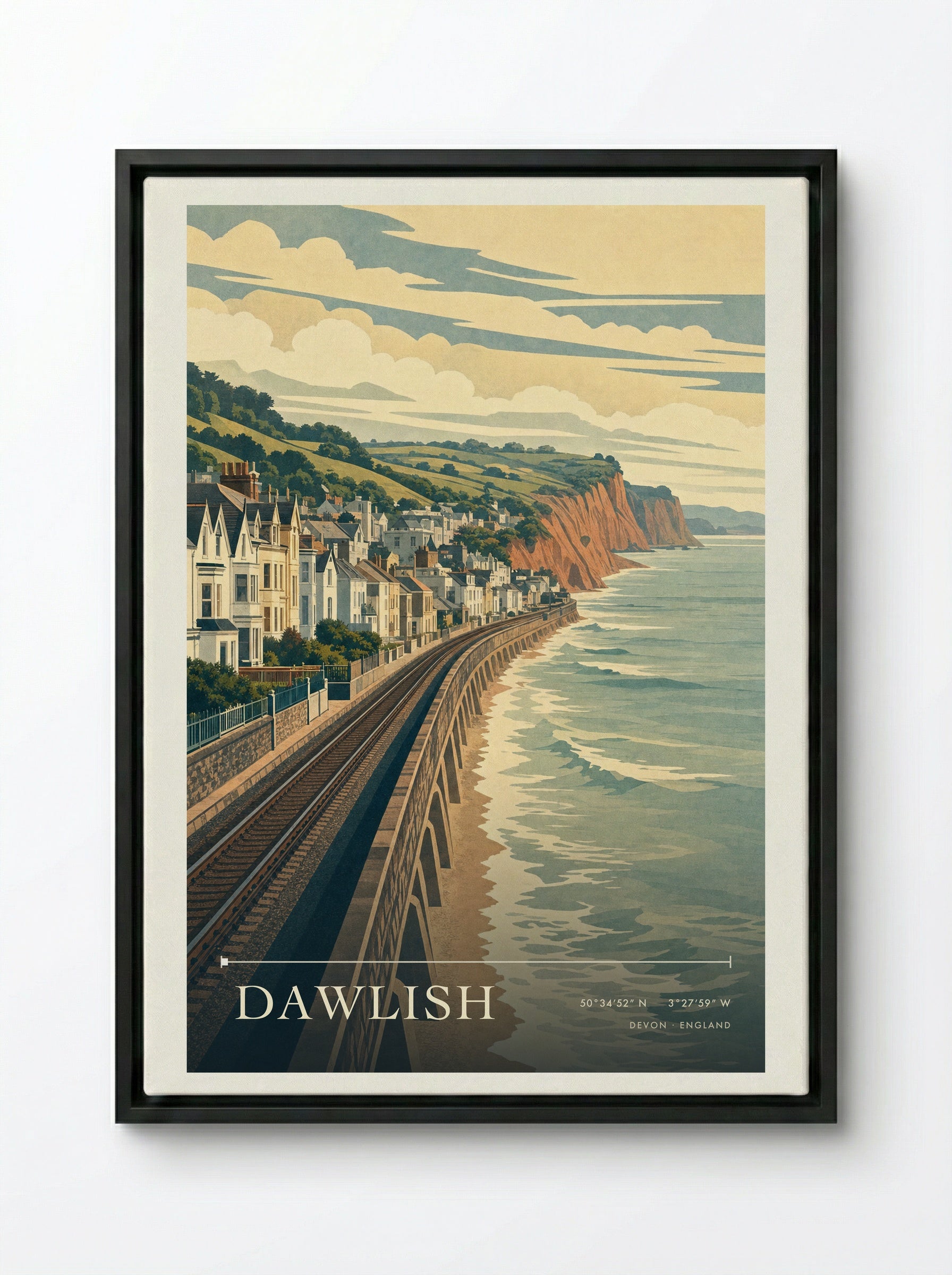 Dawlish Devon England Travel Poster - Framed Canvas Black