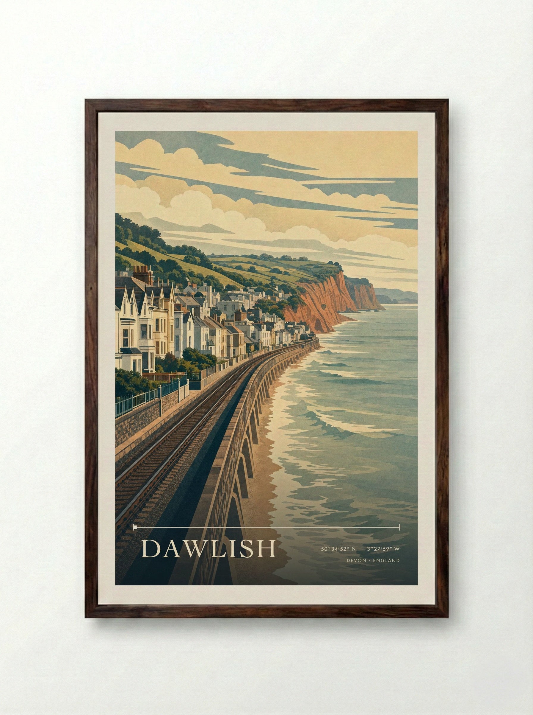 Dawlish Devon England Travel Poster - Framed Print Dark Wood