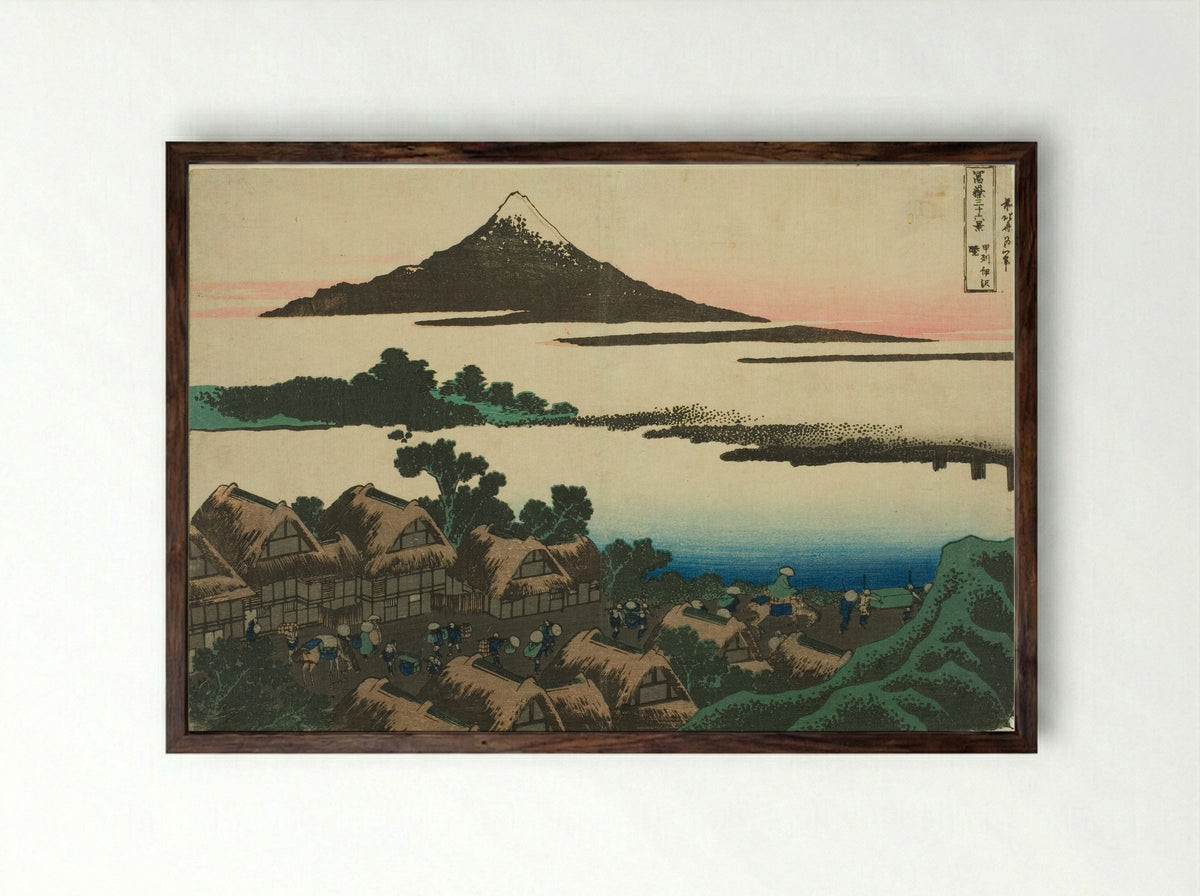 Dawn at Isawa in Kai Province - Katsushika Hokusai - Framed Print Dark Wood