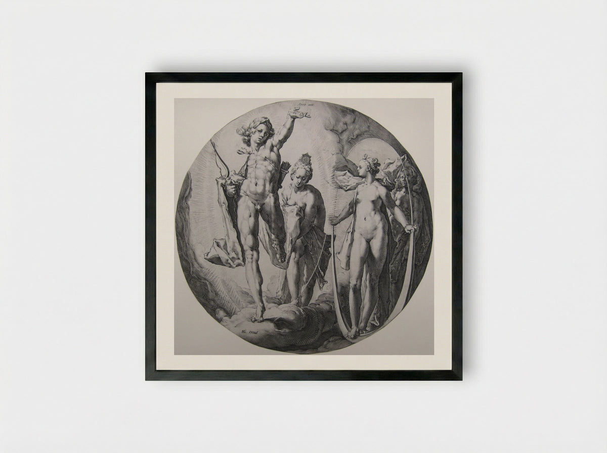 Day IV: The Creation of the Moon and the Stars - Jan Harmensz. Muller - Framed Print Black