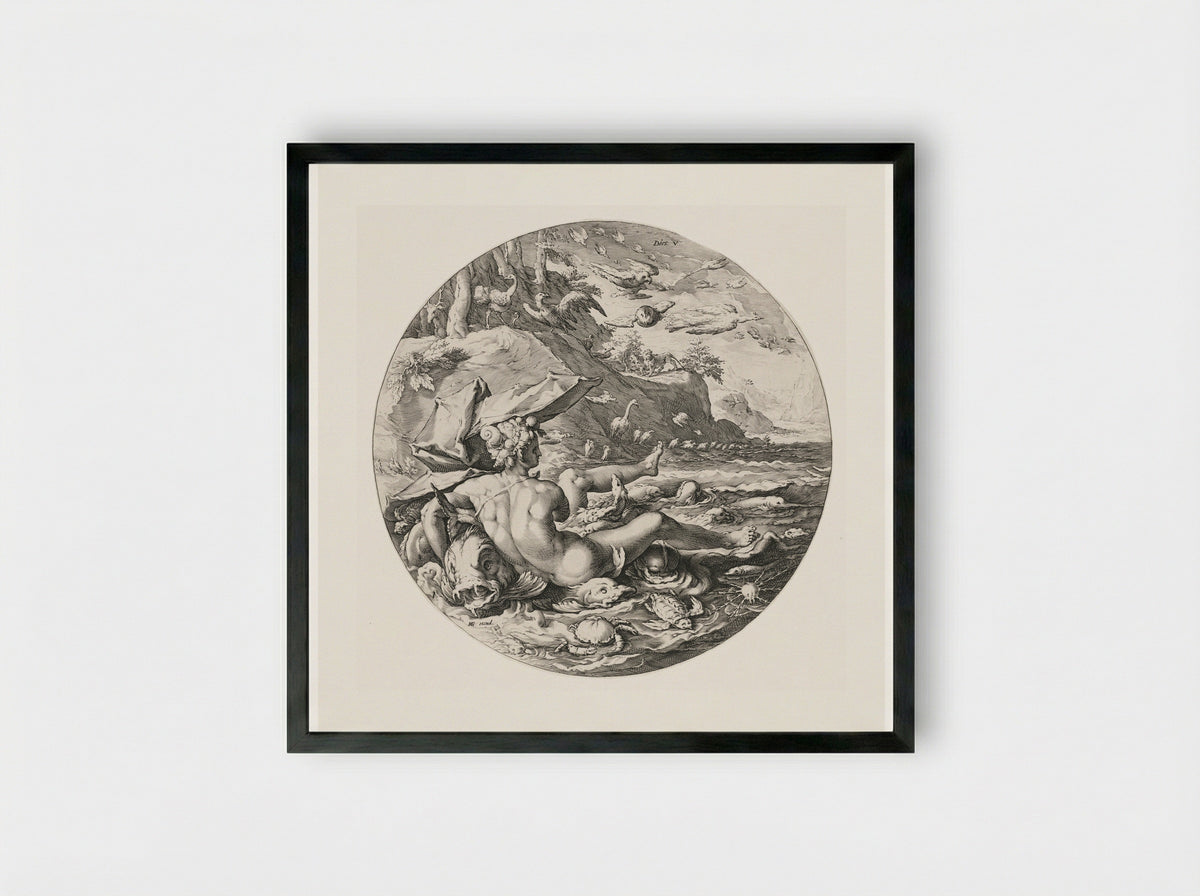 Day V: The Creation of Fish, Birds, and Beasts - Jan Harmensz. Muller - Framed Print Black