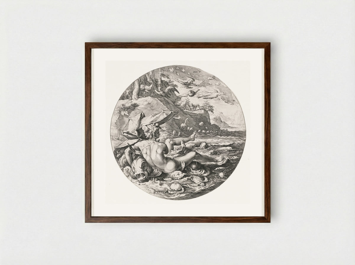 Day V: The Creation of Fish, Birds, and Beasts - Jan Harmensz. Muller - Framed Print Dark Wood