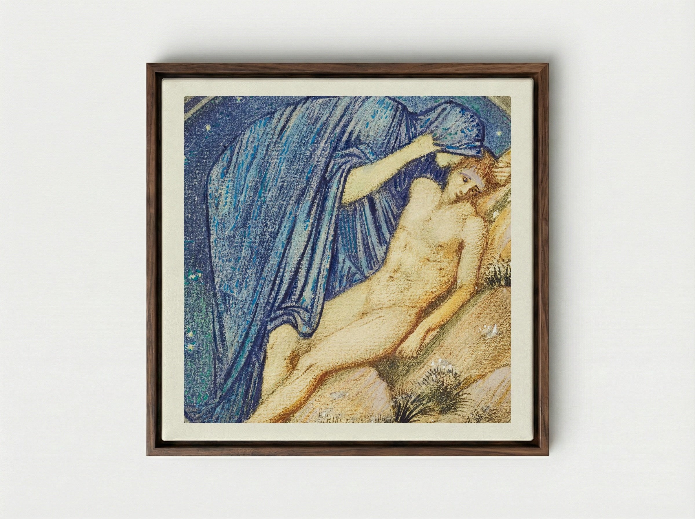 Day and Night from The Flower Book - Edward Burne-Jones - Framed Canvas Dark Wood