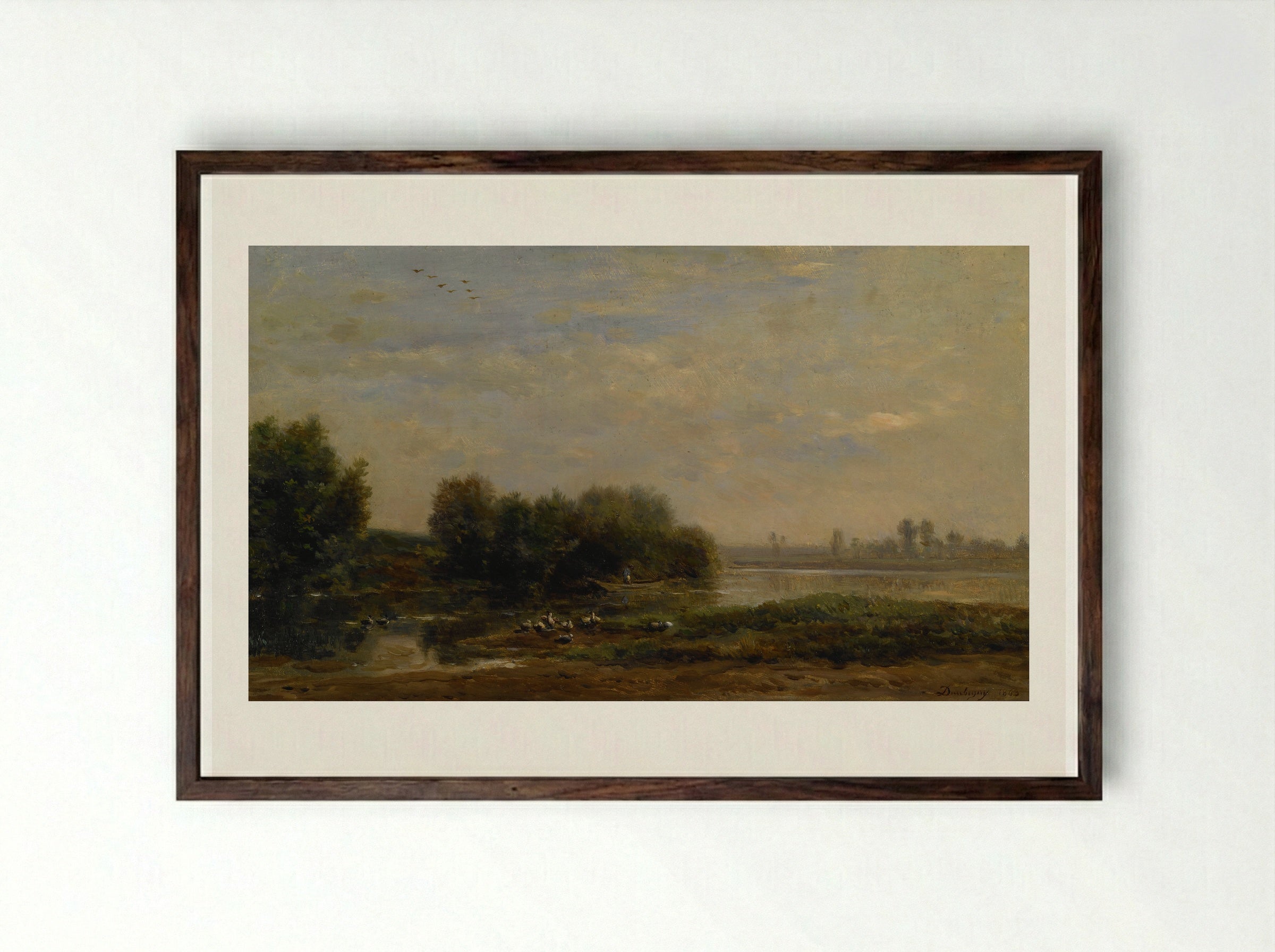 Daybreak, the Oise, Ile de Vaux - Charles-Francois Daubigny - Framed Print Dark Wood