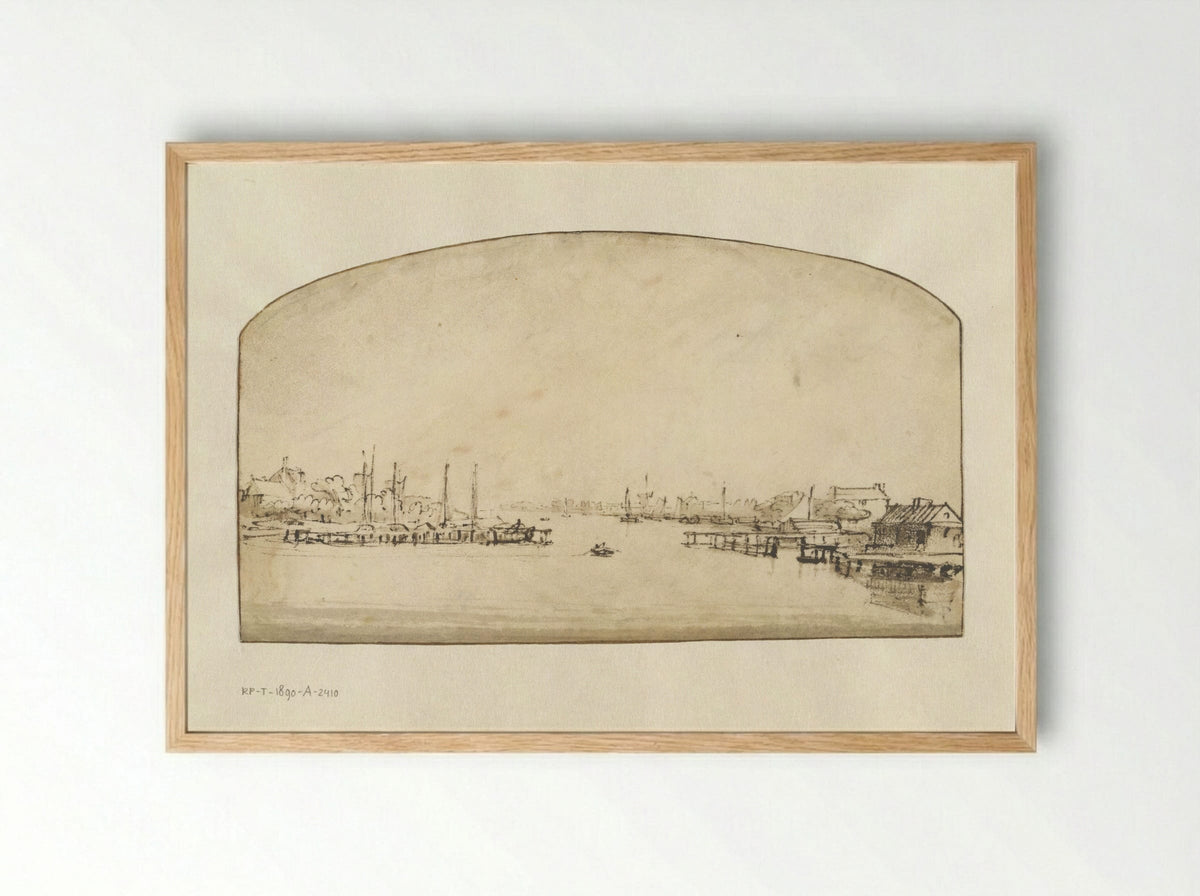 De Amstel gezien vanaf de Blauwbrug - Rembrandt van Rijn - Framed Print Wood