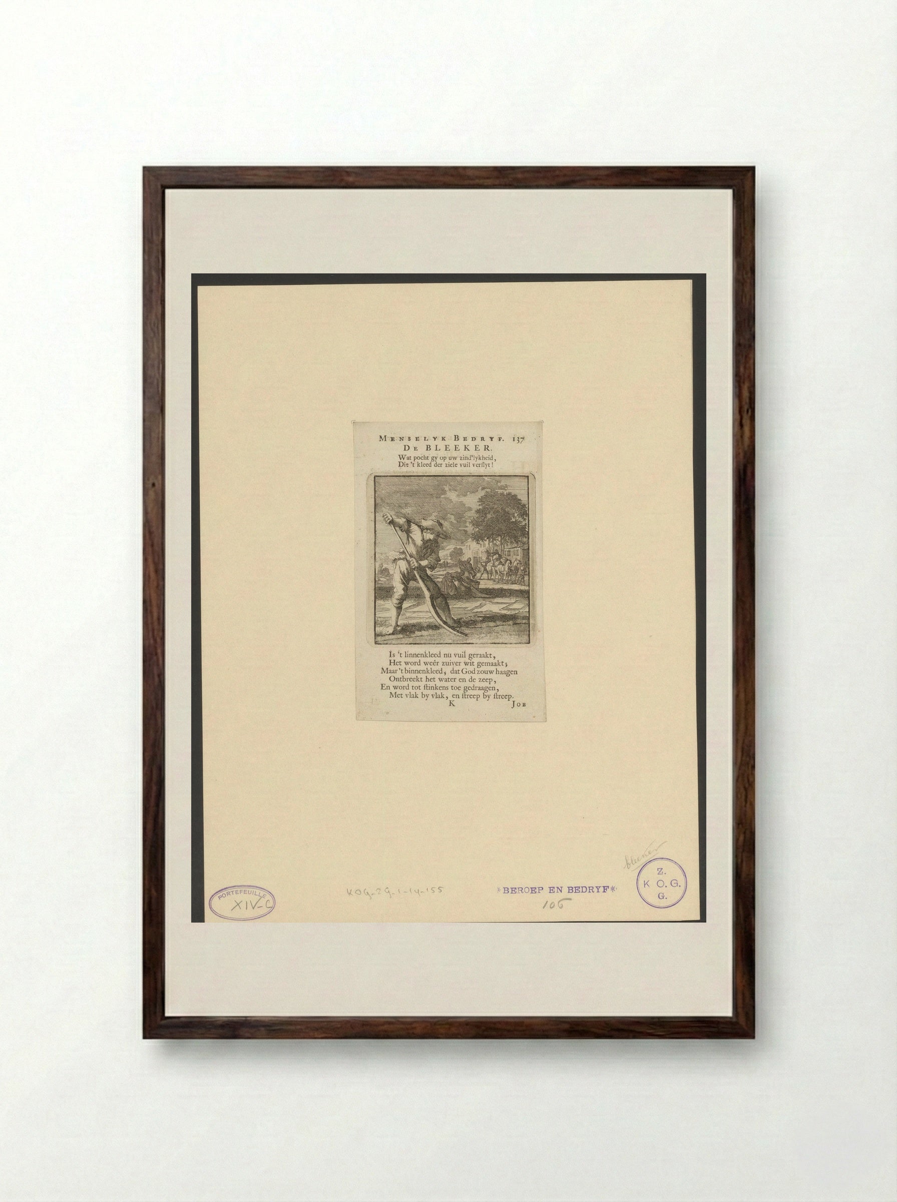 De Bleeker (The Bleacher) - Jan Luyken - Framed Print Dark Wood