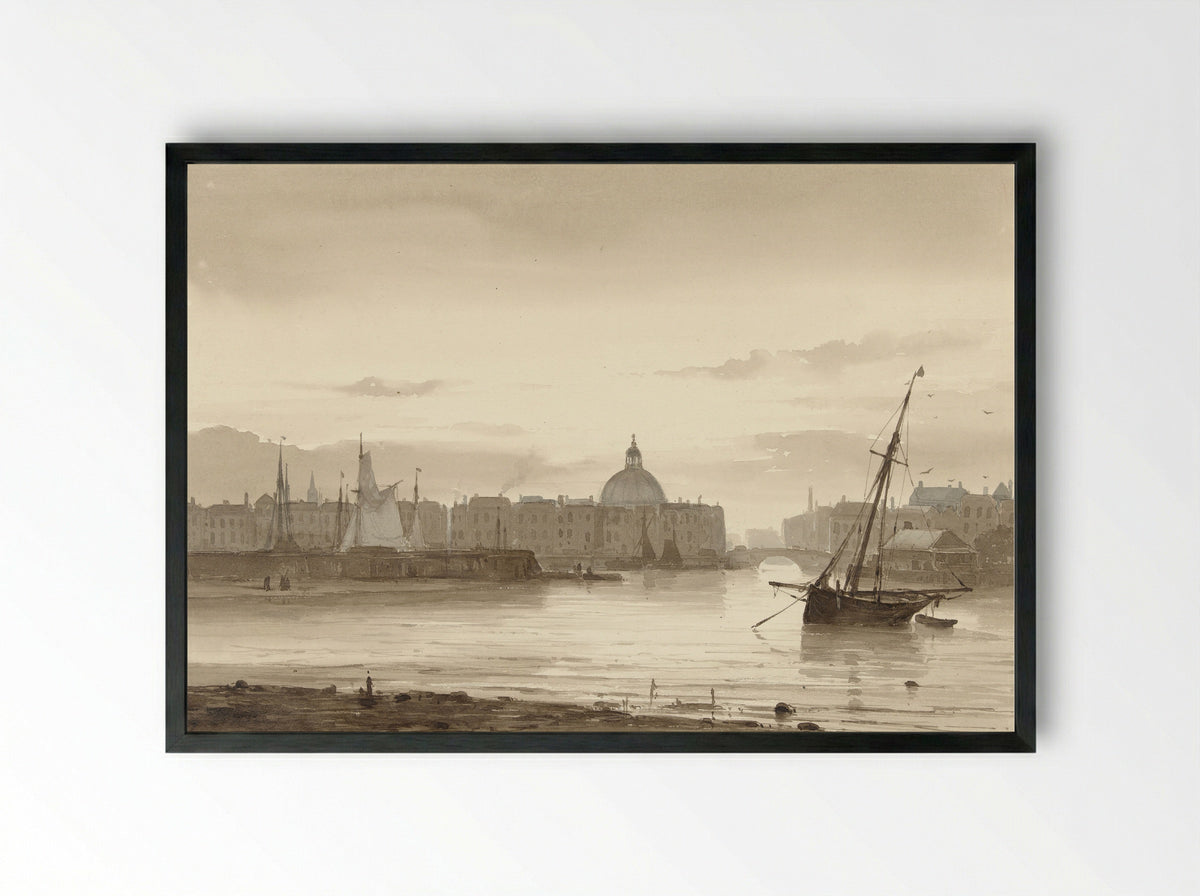 De Buitenkant en de Ronde Lutherse Kerk te Amsterdam - Théodore Gudin - Framed Print Black